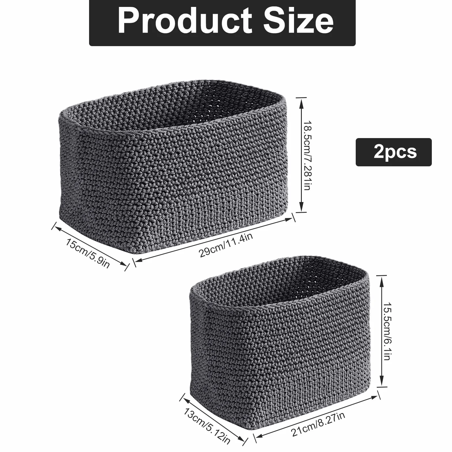 Cestini Portaoggetti Intrecciati a Mano, Piccolo Cesto Porta Oggetti per Camera da Letto, Bagno, Cucina (Grigio)