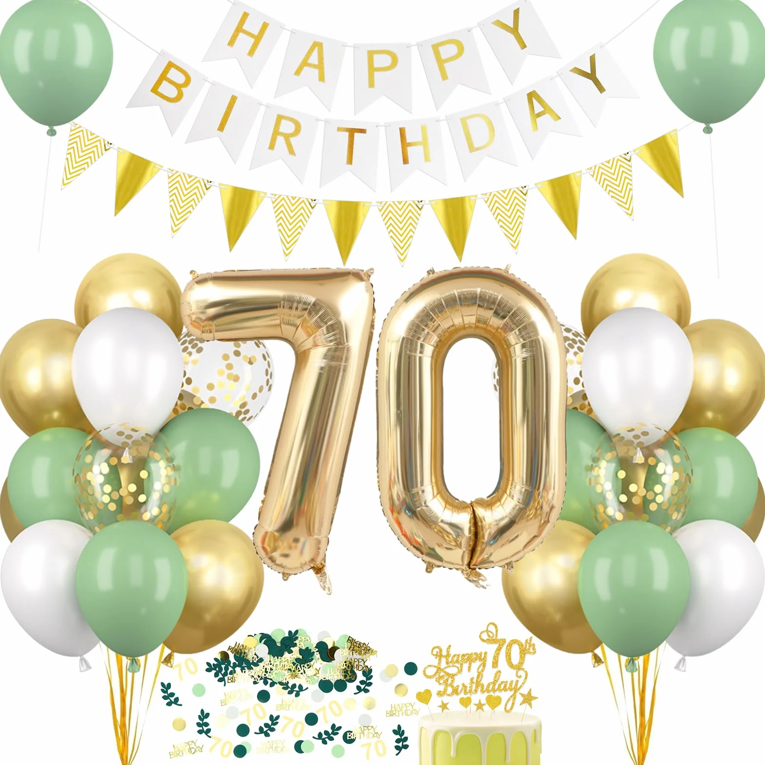 70° Compleanno Ghirlanda Palloncini Decorazione Verde Oro per Uomini e Donne