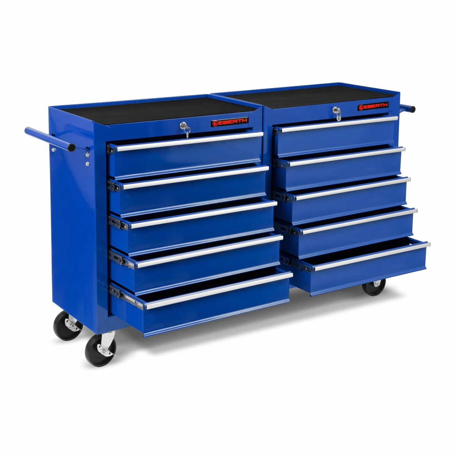 EBERTH Carrello da officina, carrello portautensili in metallo, vuoto, 10 cassetti, verniciato a polvere blu, 2 ruote piroettanti con freno, cassetta portautensili, arrotolabile, per autofficina