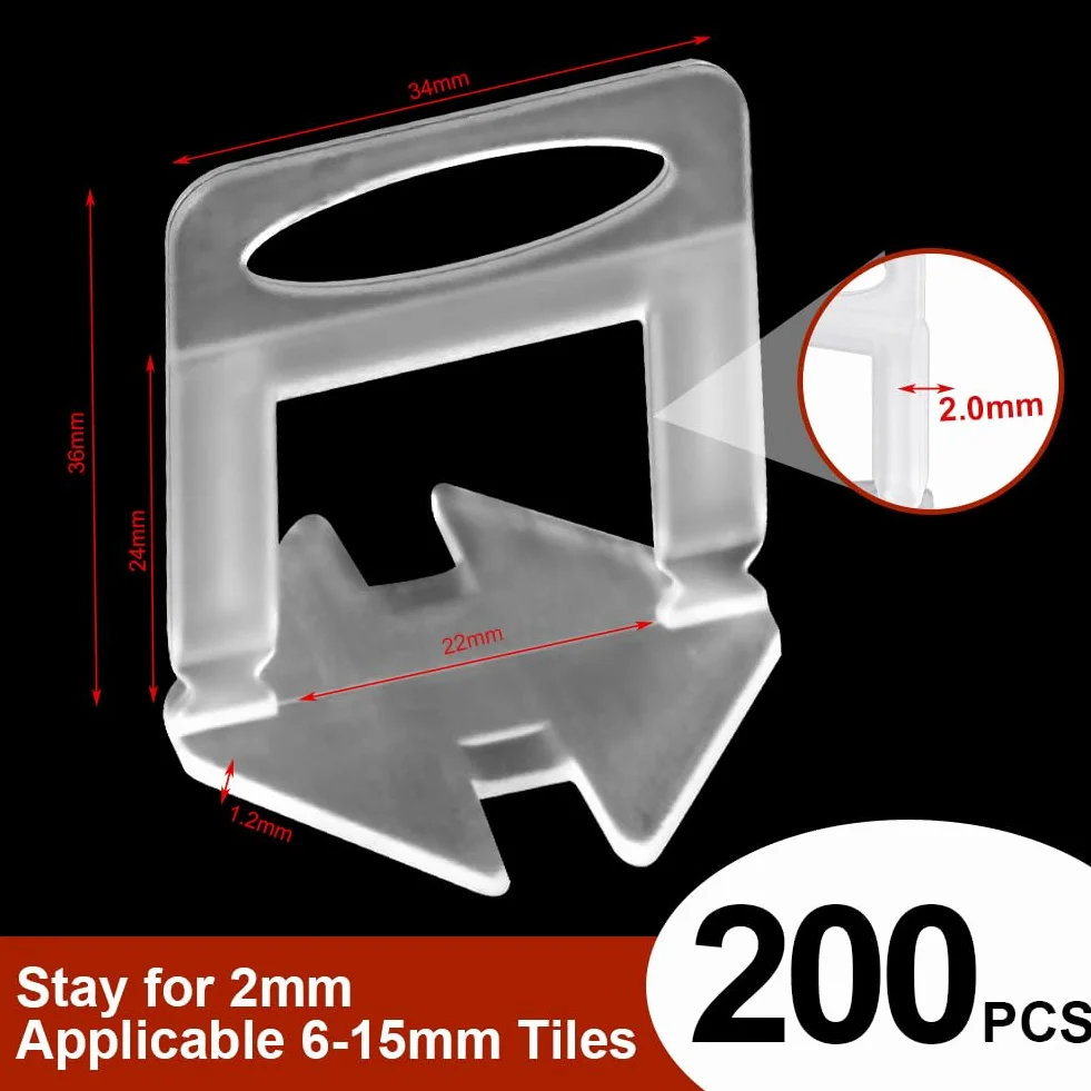 Flintronic 200 Pezzi Clip Distanziatore di Livellamento, Fissaggio Piastrelle Monouso Supporto Distanziatore, per Piastrelle 2mm, Distanziatori Livellanti per Piastrelle Bagno Cucina Terrazzo