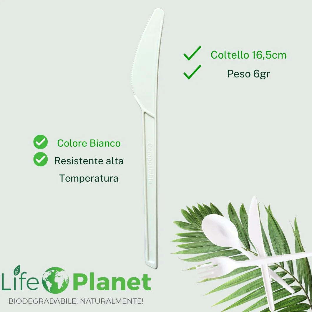 Coltelli Usa e getta in cPLA 1000, Posate Biodegradabili Compostabili, Stoviglie Monouso Naturali
