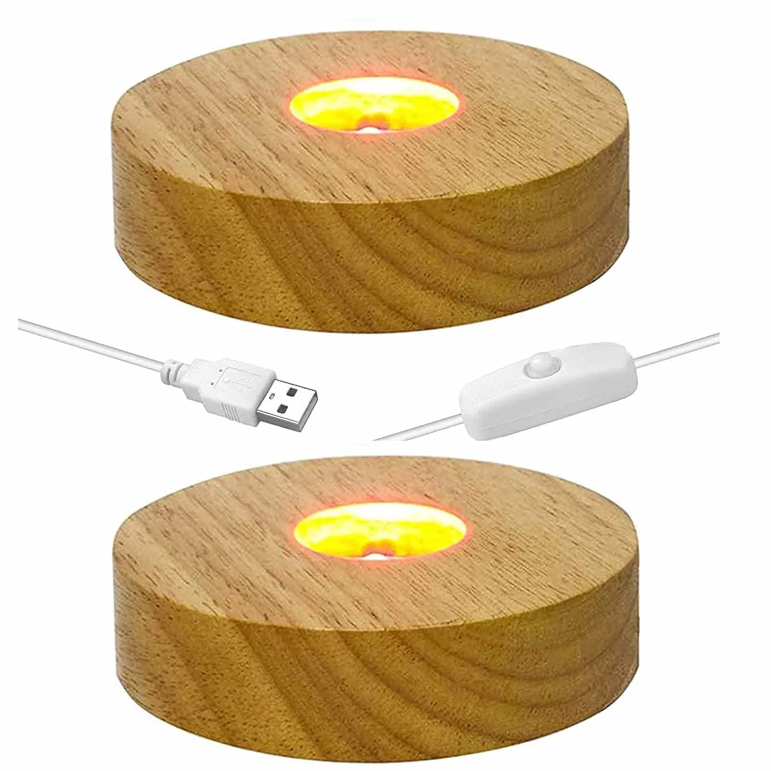 CDIYTOOL Base in Legno a LED, 2 Pezzi di Base Rotonda a LED per Display da Tavolo, Decorazione alimentata da USB, per Gioielli in Vetro, Resina, Vaso Artistico in Acrilico