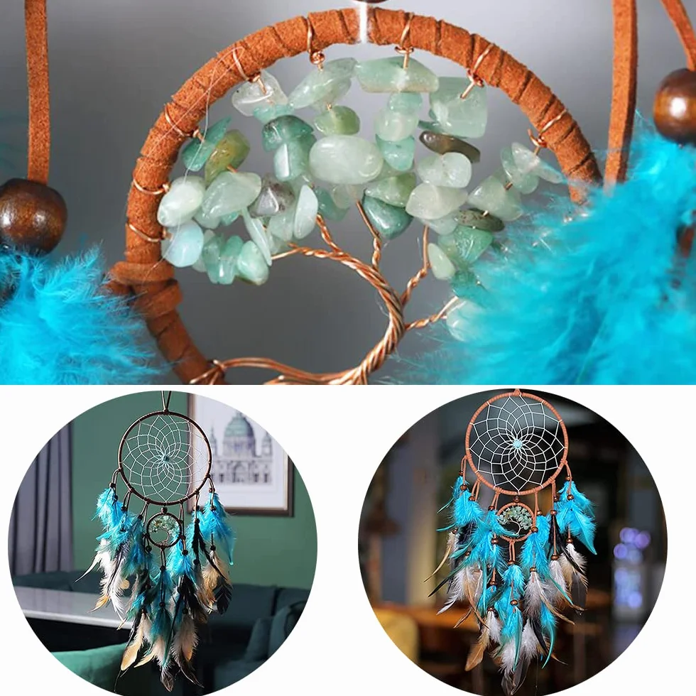 BetterJonny Acchiappasogni Blu Dream Catcher da Parete con Piume Blu Turchese Fatti a Mano