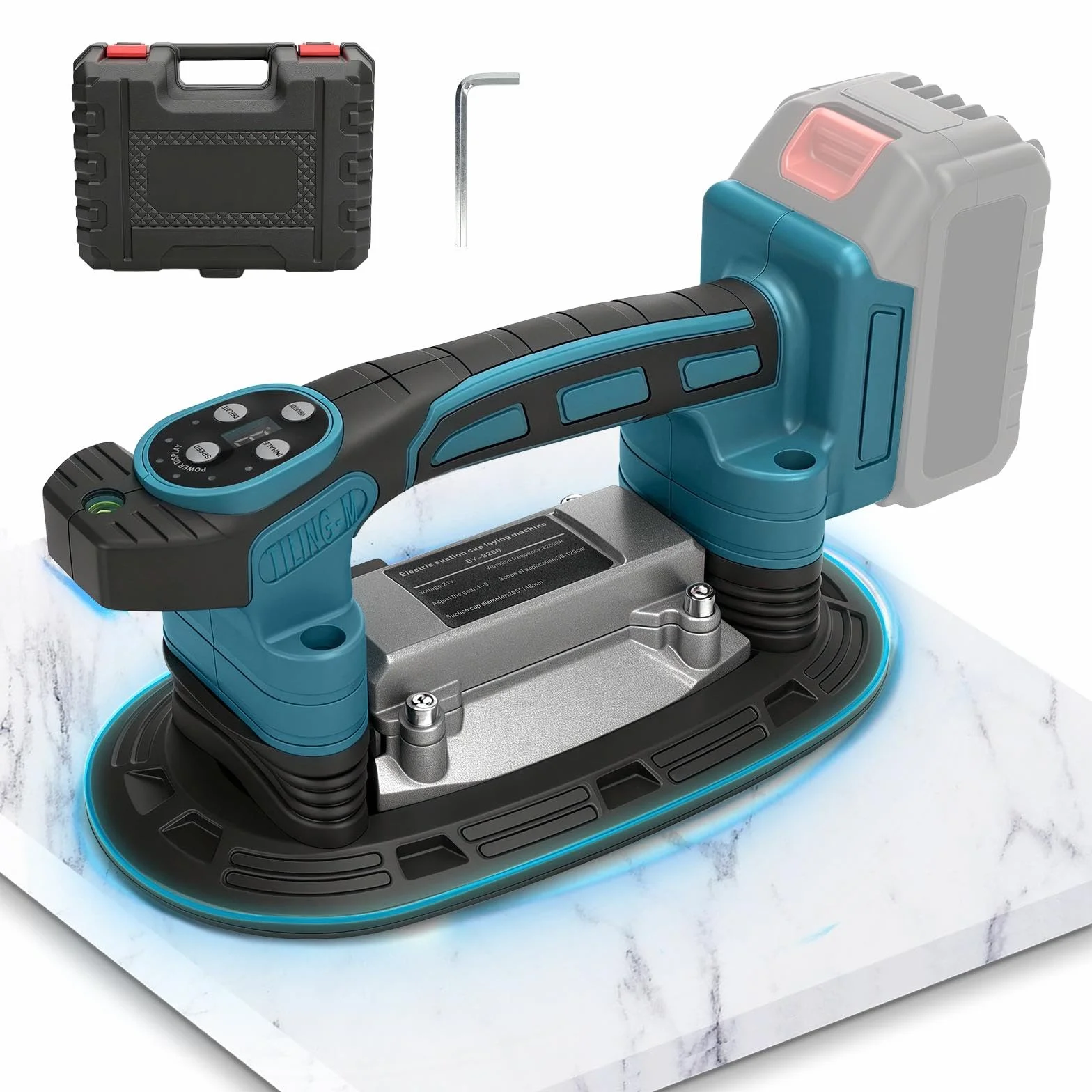 Macchina vibrante per piastrelle compatibile con batteria Makita da 18 V (senza batteria), piastrellatrice con 9 velocità regolabili, ventosa ingrandita e adsorbimento da 100 kg per posa di piastrelle