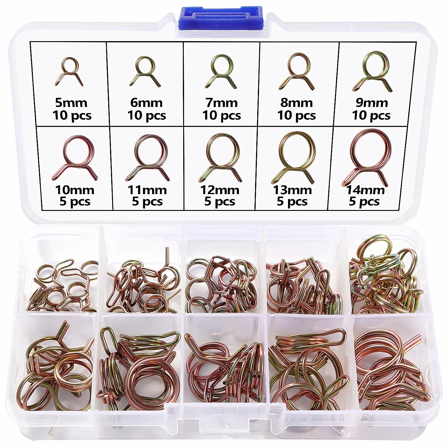 75 Pezzi 10 Dimensioni 5-14mm Fascette Stringitubo a Molla a Doppio Filo Kit, Fascette Stringitubo a Molla per Tubo del Carburante, Morsetti a Molla per Tubo dell'acqua, Oro