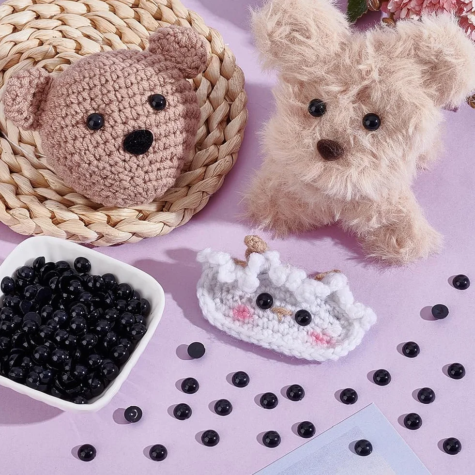 PH PandaHall 300pz Occhi Cabochon in Resina Nero Occhi di Animali Piatti, 8mm Bottoni a Cupola in Resina con Retro Piatto per Amigurumi di Animali di Peluche Orsetti Fai Da Te