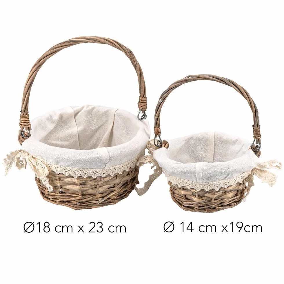 Cestino in vimini e legno colore naturale shabby chic regalo con tessuto