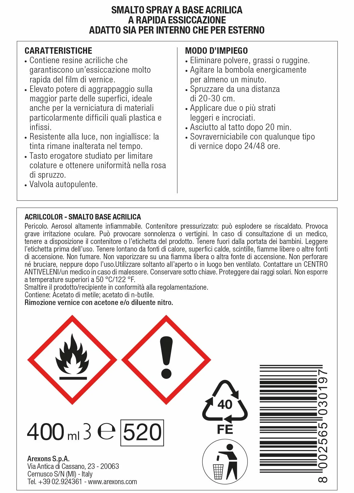 AREXONS Smalto Spray Acrilico RAL 7016 Grigio Antracite