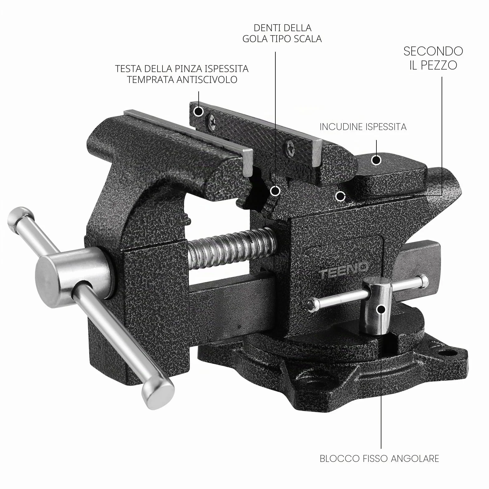 TEENO Morsa da Banco 4.5 inch 4.5kg，con larghezza della mascella 113 mm，Heavy Duty 270 ° Base Girevole Tavolo Morsetto da Banco,materiale in acciaio fuso, potenza di serraggio 2000 kg