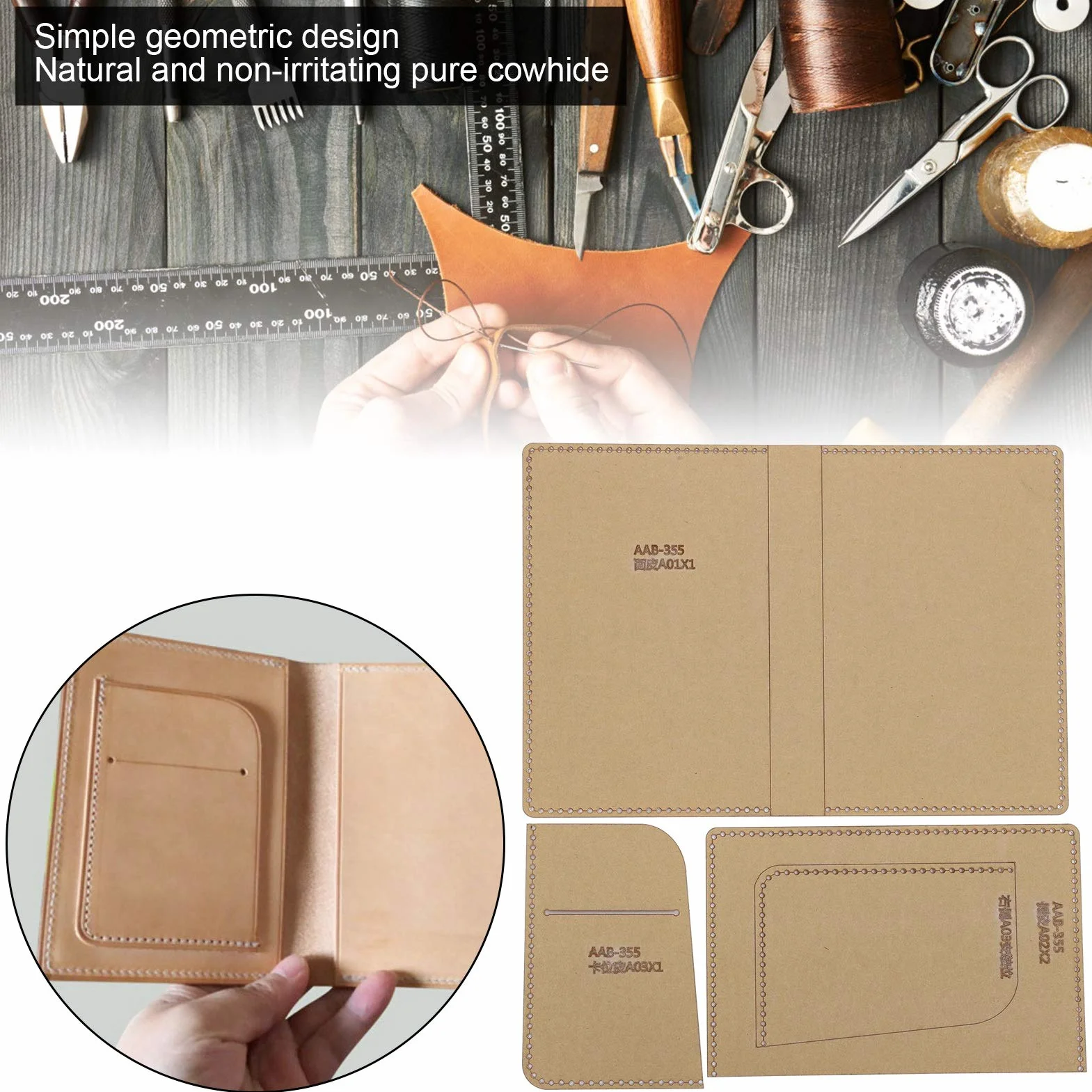 cartamodello porta passaporto in pelle modello stencil stampo per strumento artigianale in pelle fai da teKit modello acrilico 3 pezzi Handcraft Tools