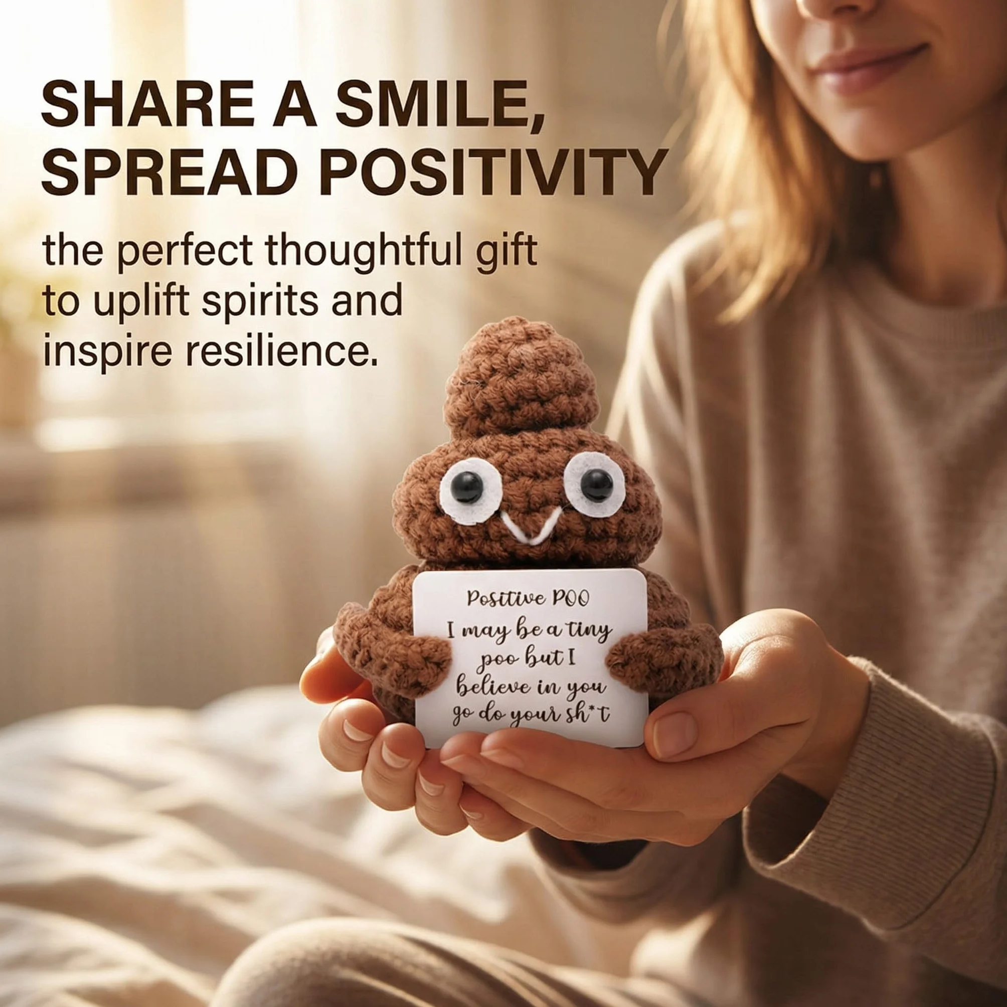 Poo Puppe con Carta di Energia Positiva, Portafortuna, Incoraggiamento, Fatto a Mano, Regalo di Compleanno, Regalo di Pronta Guarigione, Supporto Emotivo