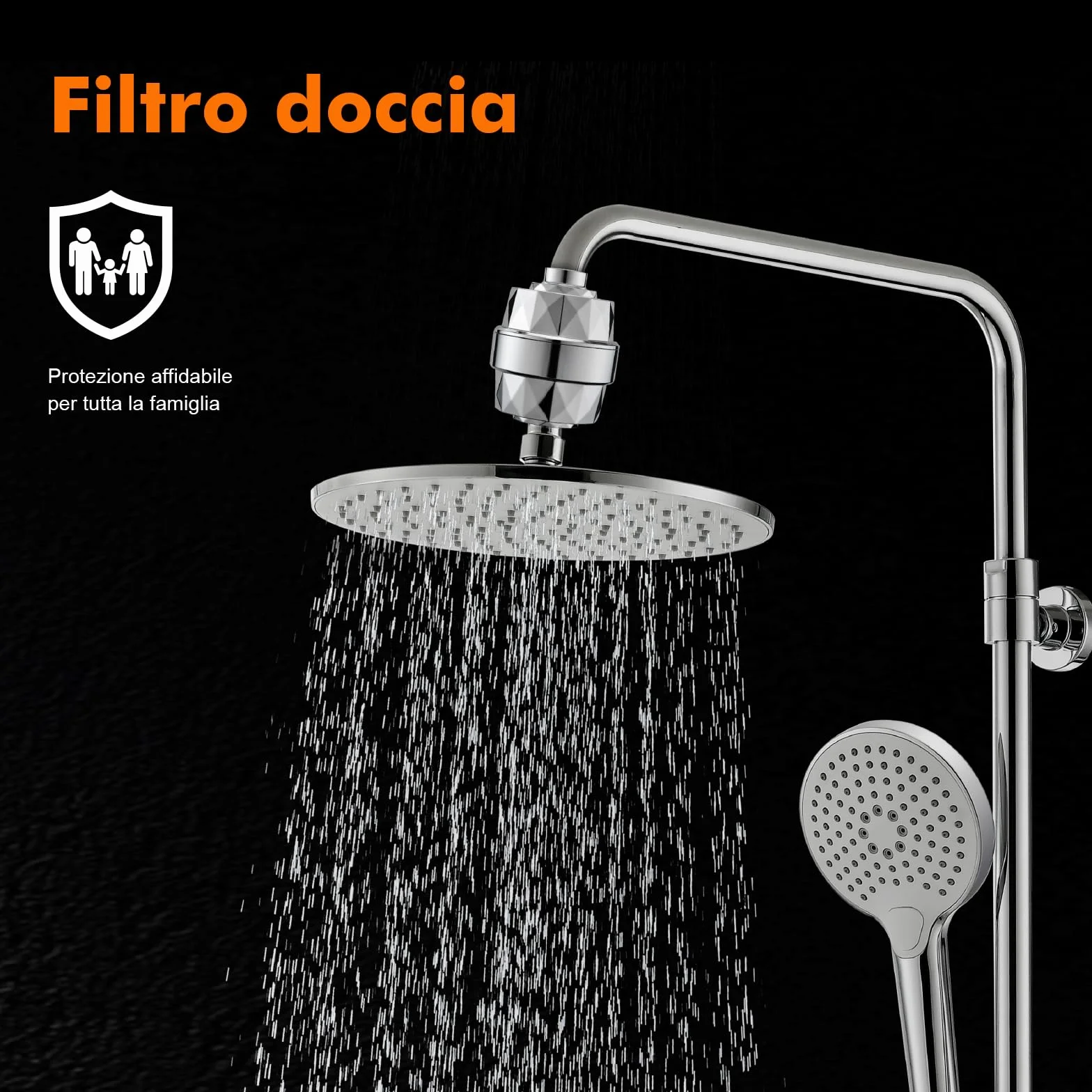 Ibergrif M91010 Filtro doccia per acqua dura, con cartuccia sostituibile per rimuovere cloro e metalli pesanti