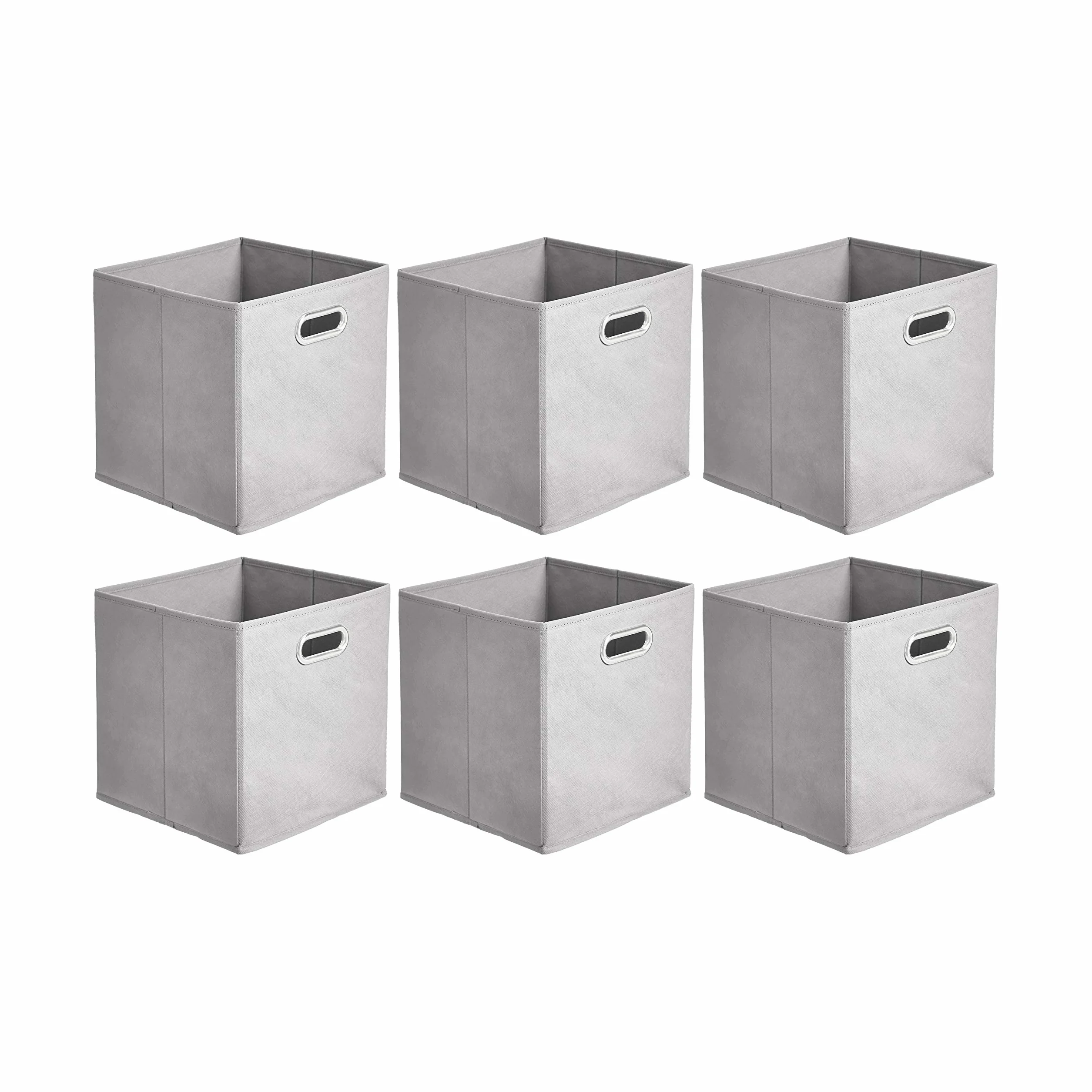 Amazon Basics Cubi portaoggetti pieghevoli in tessuto con anelli di rinforzo ovali - Confezione da 6, grigio chiaro