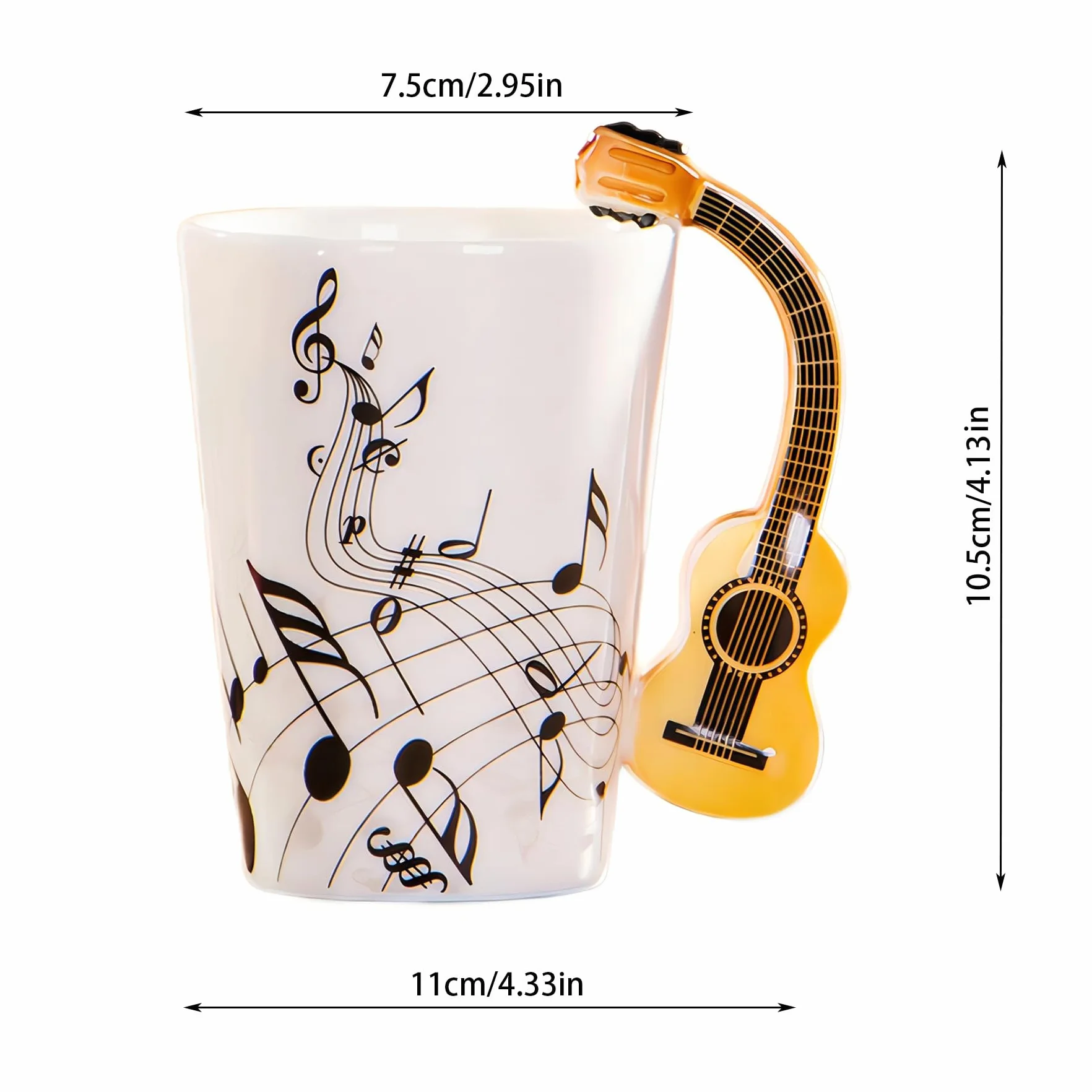 Ceramiczny kubek kreatywny 250 ml z uchwytem w kształcie gitary, na kawę, herbatę, mleko, pomysł na prezent (gitara drewniana)