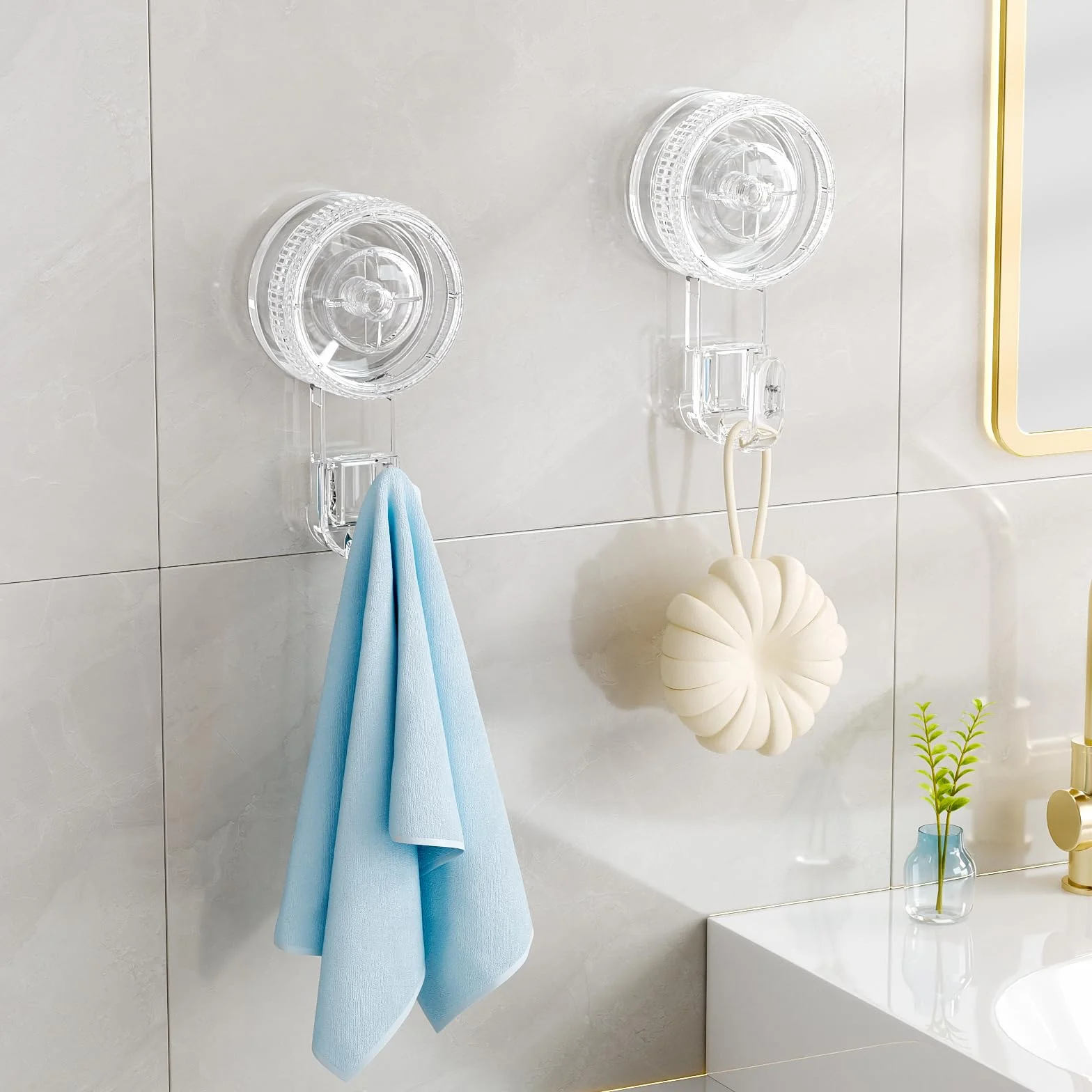 Luxear Ganci Ventosa Senza Foratura 2 Pezzi Appendi Accappatoio Resistenti | Gancio Ventosa Bagno per Asciugamani, Ganci Appendini Rotante per Cucina Bagno Parete Doccia Vetro Piastrelle, Trasparenti