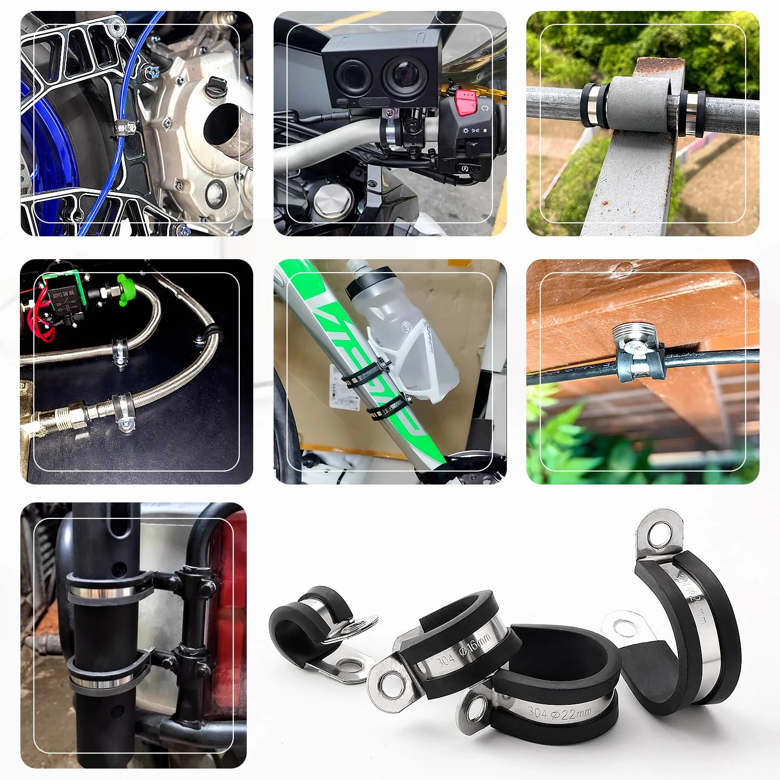6 Pezzi 50mm Fascette Stringitubo in Gomma, Clip a P Rivestite in Gomma, Morsetto a P in Acciaio Inox 304, per Fissare Tubi e Cavi
