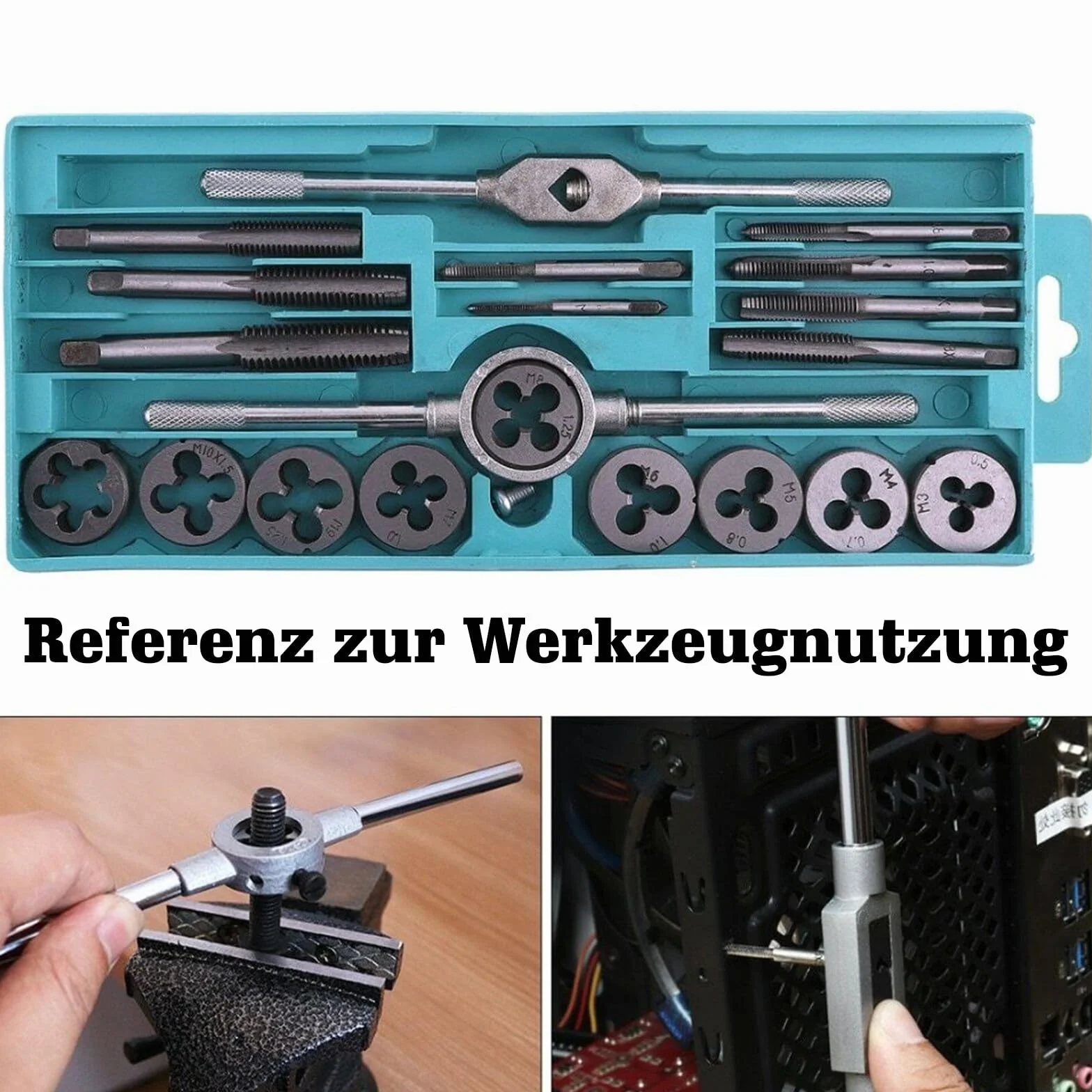 Set di Maschi e Filiera: Set di Utensili per Filettatura di 20 Pezzi, Set di Punte, Set di Tagli di Filettatura da M3 a M12, Scatola degli Utensili per Filettare di Alta Precisione