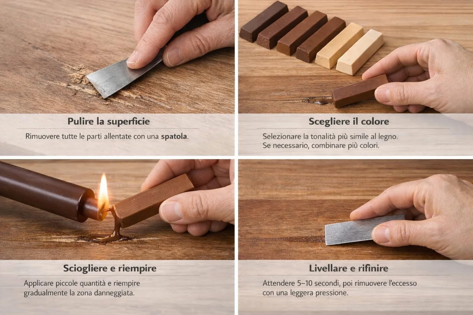 Bastoncino Cera per Ritocco Legno - Stick di Cera Naturale per Graffi e Solchi Legno - (Noce Chiaro)