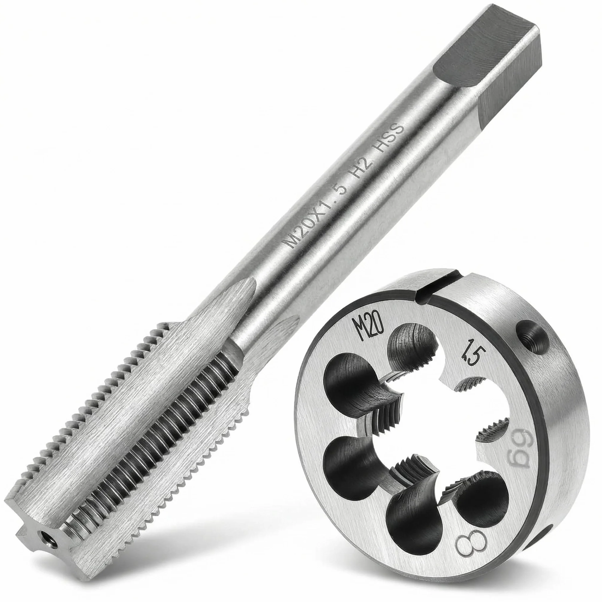 QWORK® Maschio, rubinetteria a vite M20 x 1.5mm, set di maschi e filiere tonde