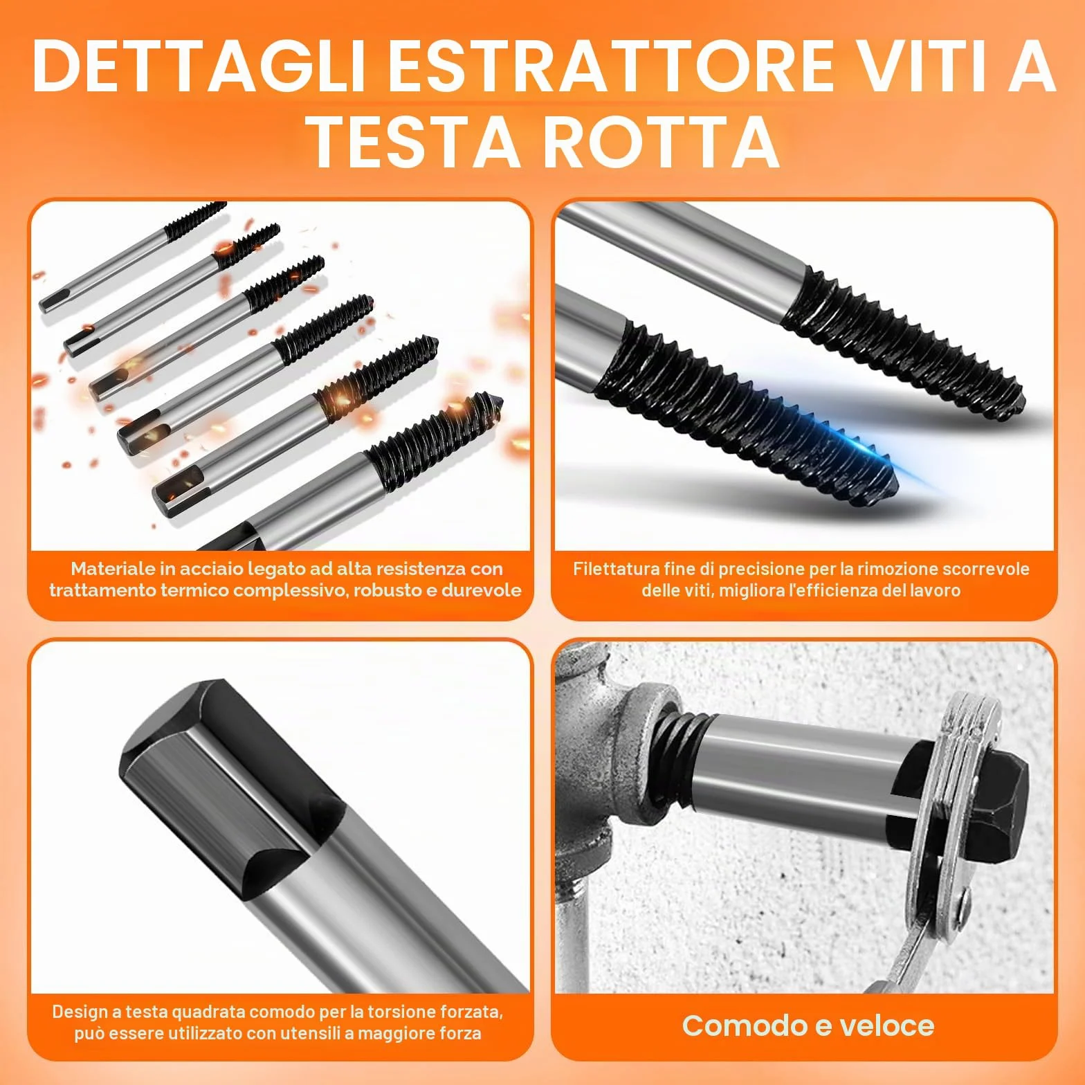 6 Pezzi Estrattore di Viti Kit 3mm-19mm, Estrattore Viti Danneggiate, Estrattori Per Viti Spanate, Estrattore Vite Danneggiata, Rotte Strumento di Rimozione Facile per per Bullone per Viti