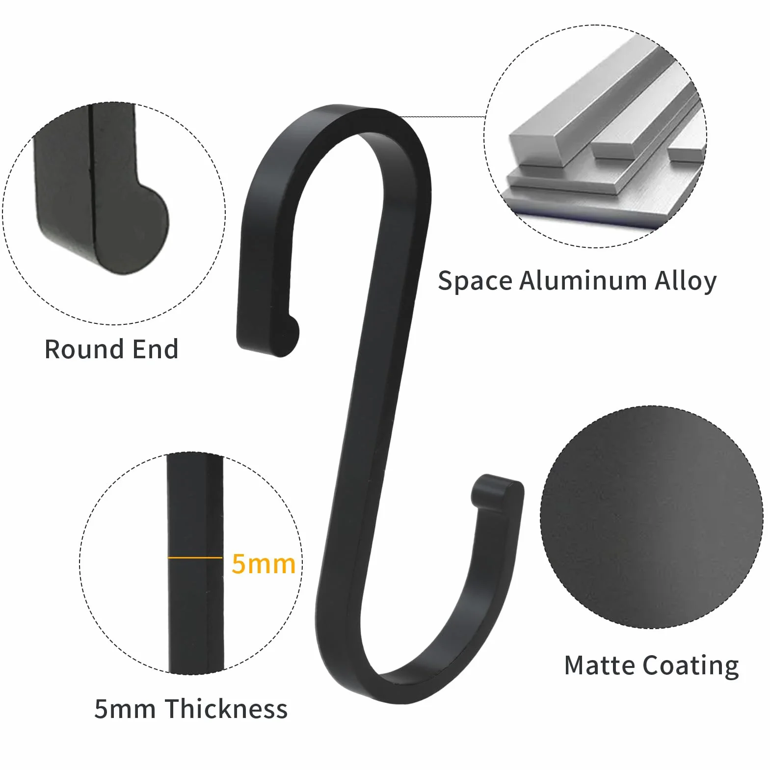 Ganci a S Neri in Alluminio [11 Pezzi], Multifunzione Ganci Appesi S per Pentole e Padelle Sospese Vestiti, Ganci a Forma S per Bagno, Camera da Letto, Ufficio(8,6 X 5,3 CM, Nero)