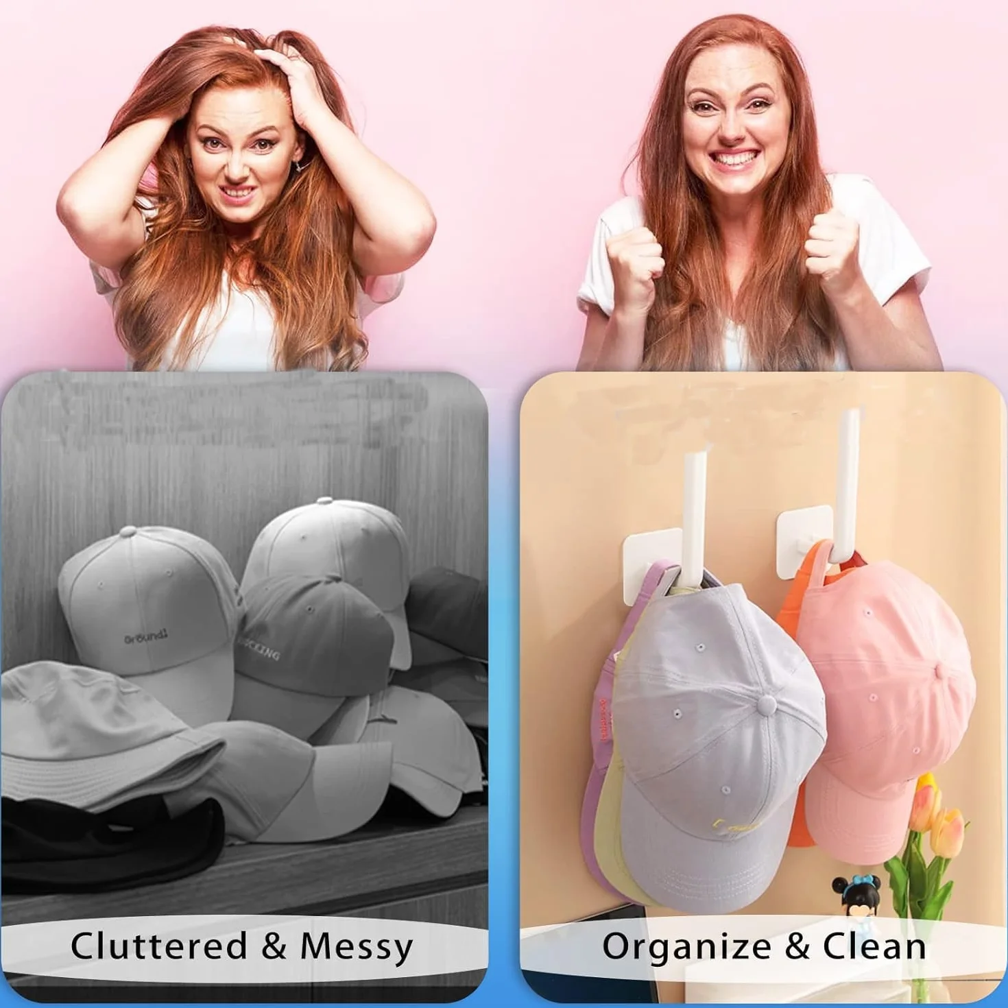 4 Supporti Autoadesivi per Cappelli da Baseball Ba Parete non Bevono Essere Perforati Adatti per Cappelli da Baseball Sciarpe Borse (Bianco,Nero,Grigio) (Bianco)