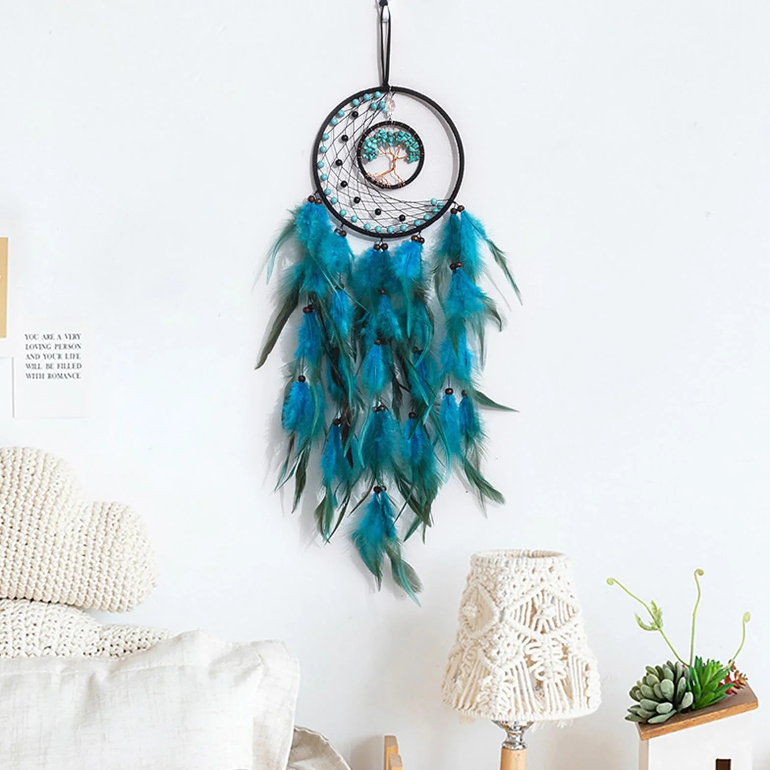 Blu Dream Catcher Acchiappasogni Piume Decorative Appendere Decorazione Casa Parete Regalo