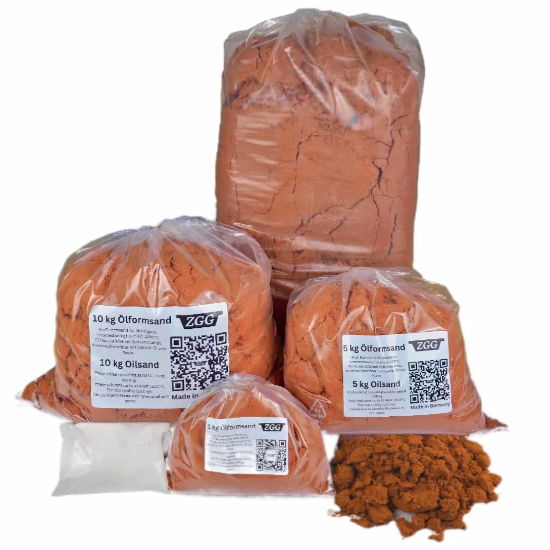Sabbia oleosa per la costruzione di stampi, confezione da 1 kg a 25 kg, a partire da 5 kg + 100 g di talco per metalli leggeri e pesanti, grana molto fine, riutilizzabile (10 kg + 100 grammi di talco)