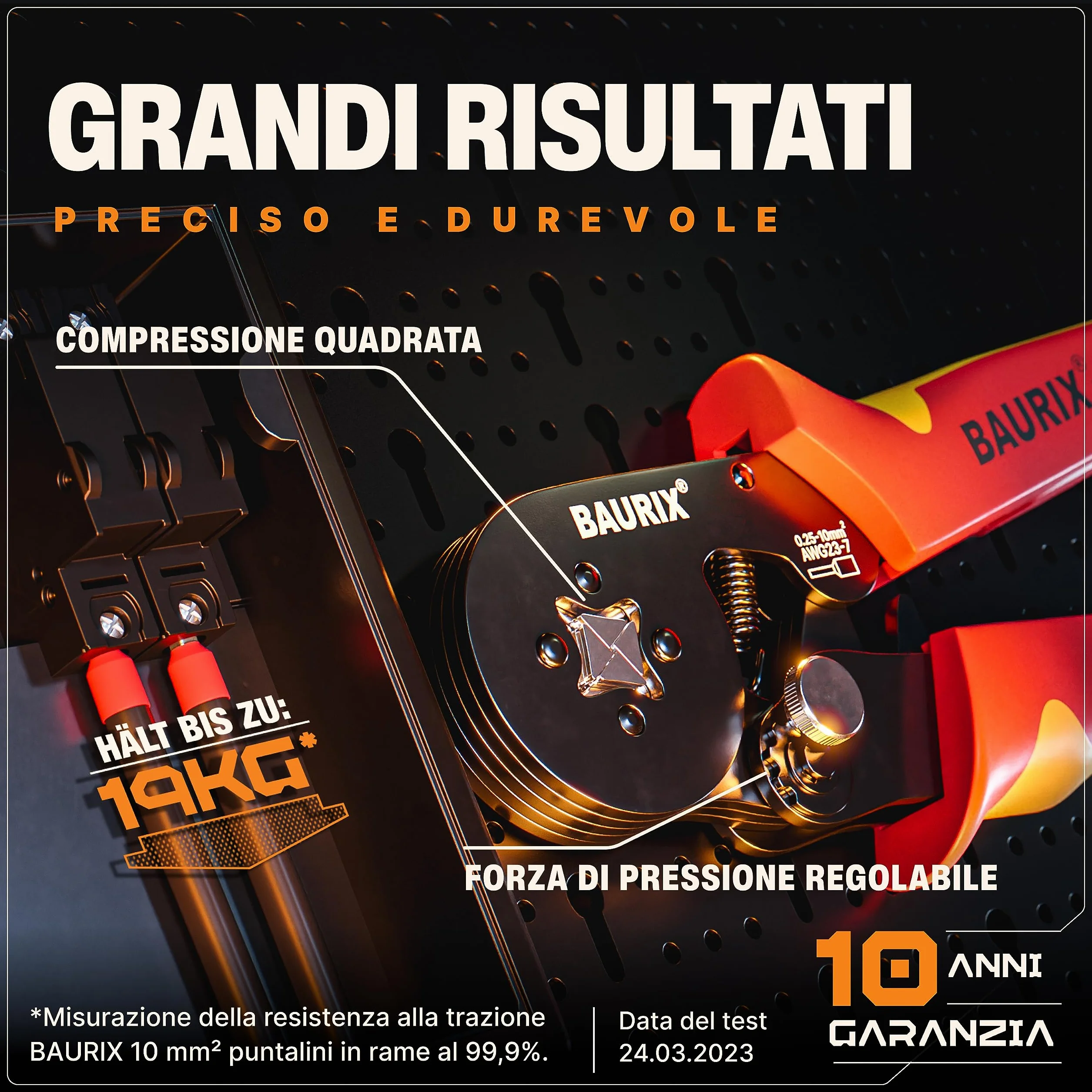 BAURIX® Pinza Crimpatrice con 1800 Puntalini Elettrici 0,25-10mm², Crimpatrice Autoregolante per Filo Elettrico, Pinza Crimpatrice Automatica, Pinza Elettricista - Modello:PERSEUS (4 Bordi)