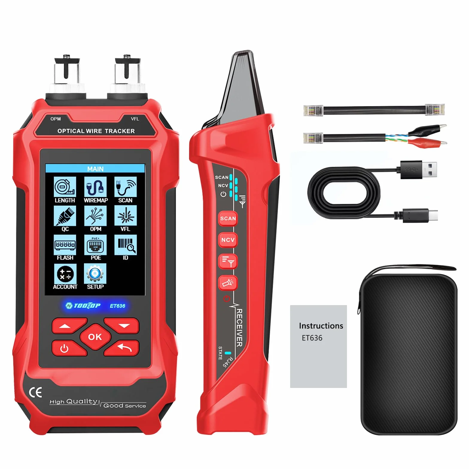 Tester per cavi di rete RJ45/RJ11/BNC – Misurazione lunghezza, rilevamento guasti, PING, PoE, tracciamento tono, display LCD multifunzione