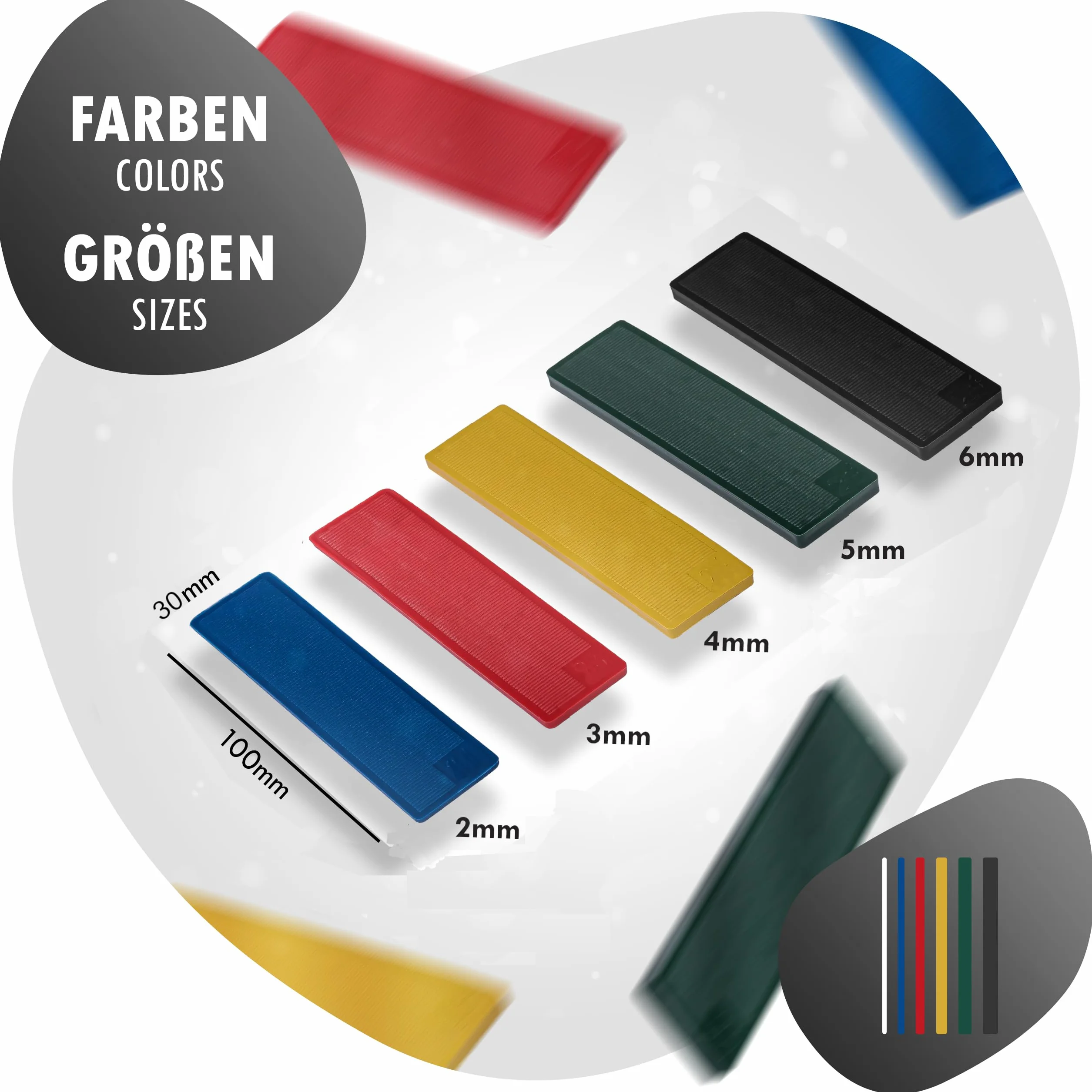 INTAKO - Spessori in Plastica - 50 Pezzi - 30 x 100 mm - Cunei Per Piastrelle - Distanziatori Piatti - Spessore Per Mobili - Finestre PVC - Distanziali 2-6 mm