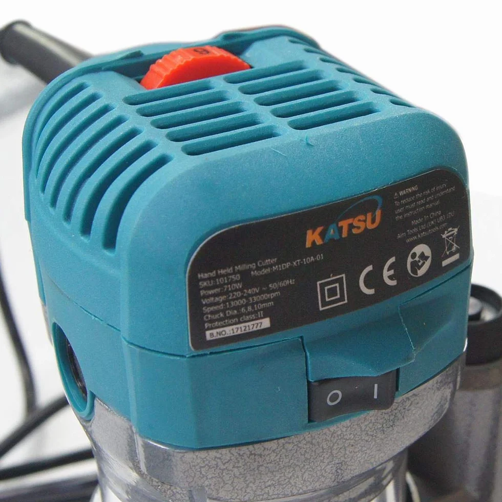 KATSU Set di Rifilatore Fresatrice Verticale per Legno Elettrica 220V 710W con 3 Basi + 3 Pinze da 6mm, 8mm e 10mm
