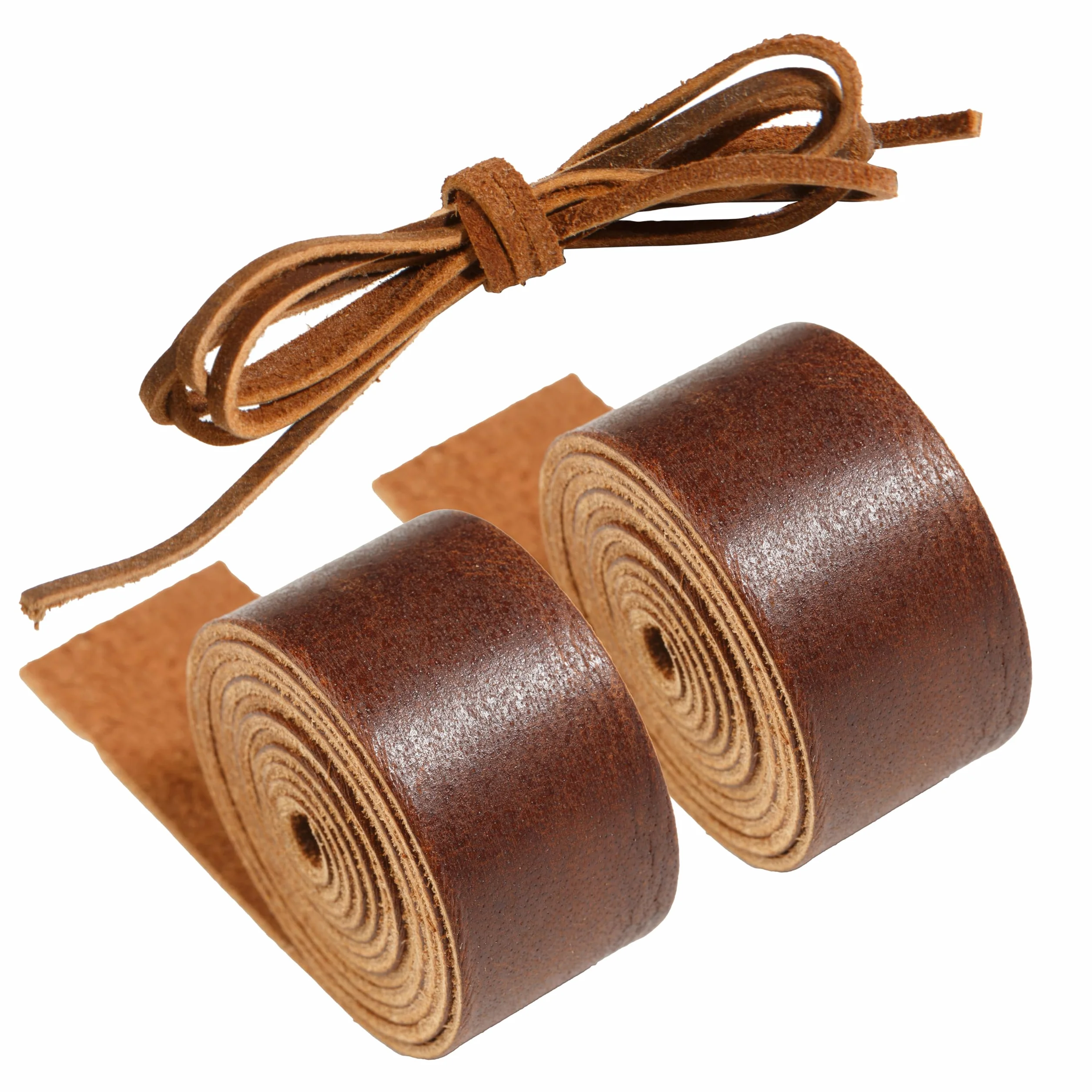Wanderings Cinghia in Pelle – 2 Cinghie 2,5 cm – Strisce in Vera Pelle Pieno Fiore di Bufalo per Artigianato – 2 Rotoli (2,5×107 cm) + 90 cm di Cordino – Per Cinture e Fai da Te