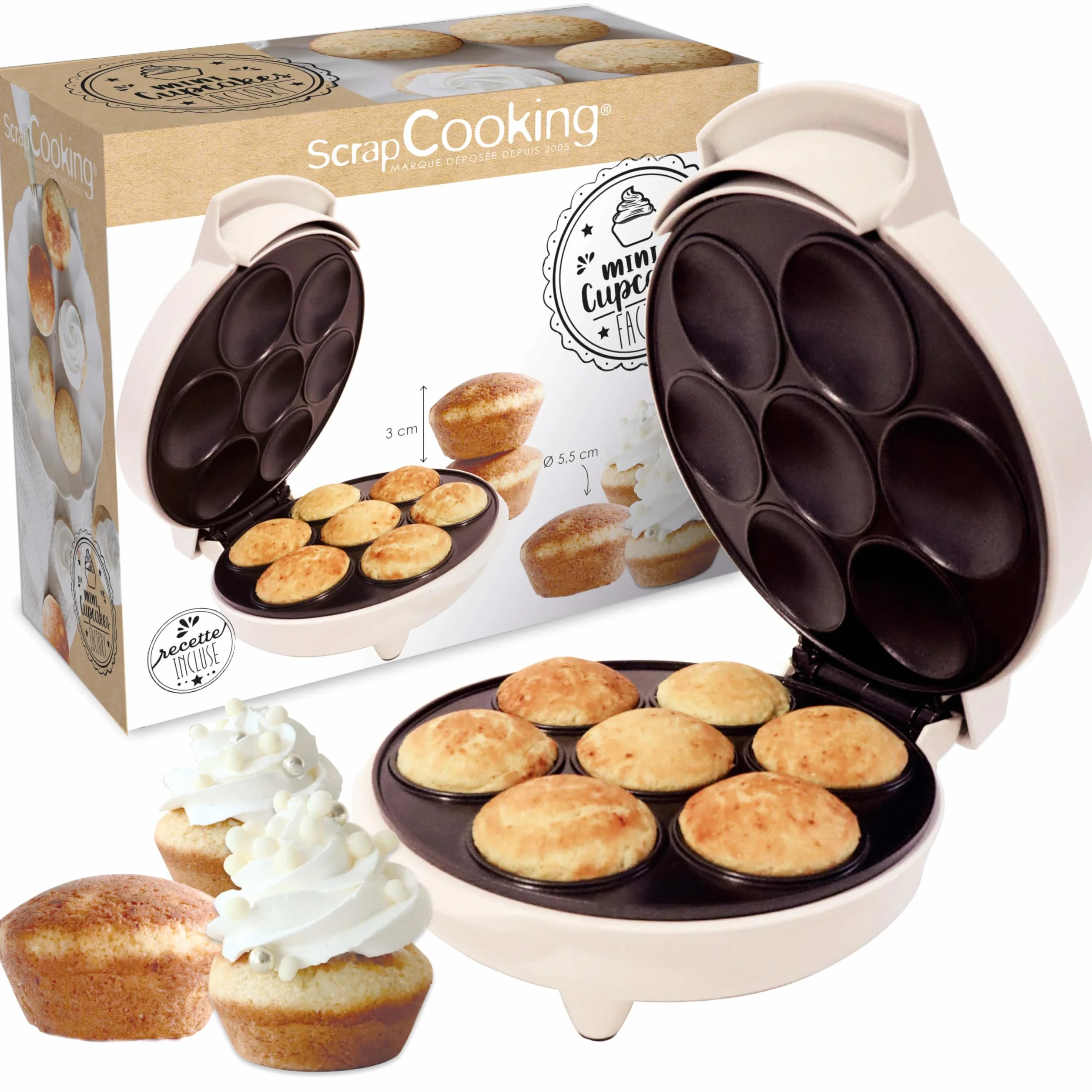 ScrapCooking - Macchina per Cupcakes & Muffins - Mini Cupcakes Factory - Dispositivo per creare i suoi muffin in in 5 minuti - Regalo Pasticceria Cucina - Ricetta Inclusa - 3892, Bianco