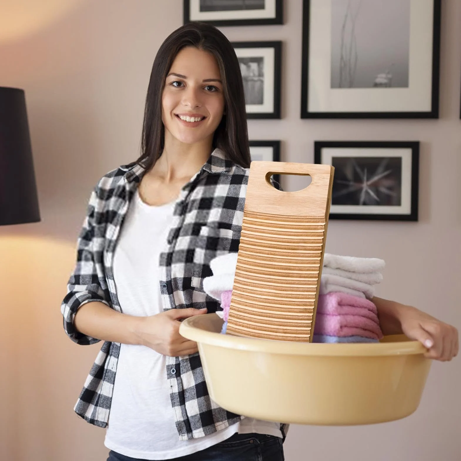 Tavola per la pulizia della lavanderia, strumenti per lavare a mano i vestiti,Assi per lavare bucato | Piccola tavola di legno, lavamani, motivo ondulato, pulizia efficiente per la scuola, la casa