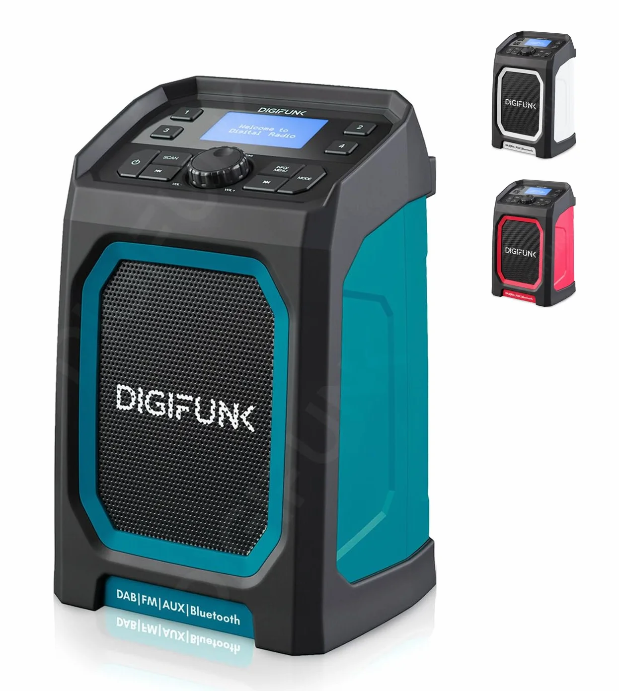Radio da cantiere DigiFunk | Ricaricabile via USB | DAB+, DAB, FM, Bluetooth, Ingresso AUX | Design resistente all'acqua IP65 ultra resistente e durevole | Perfetta per edili (Rosso)