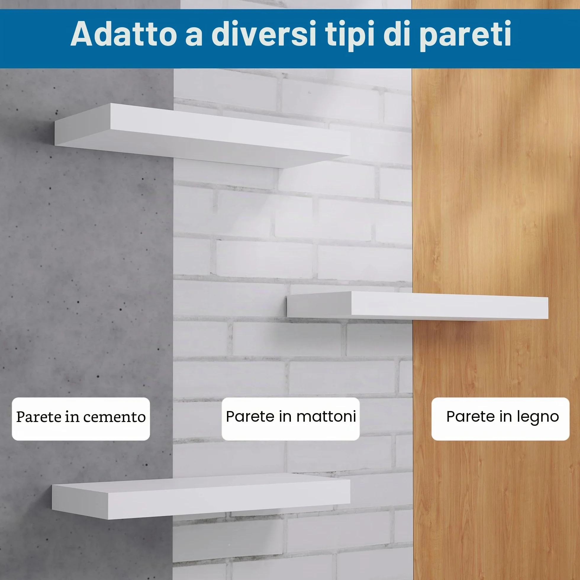 BONTEC Mensole da muro, confezione da 2, robuste mensole da parete per bagno, facili da installare, design minimalista, contengono 10 kg ciascuna, bianco