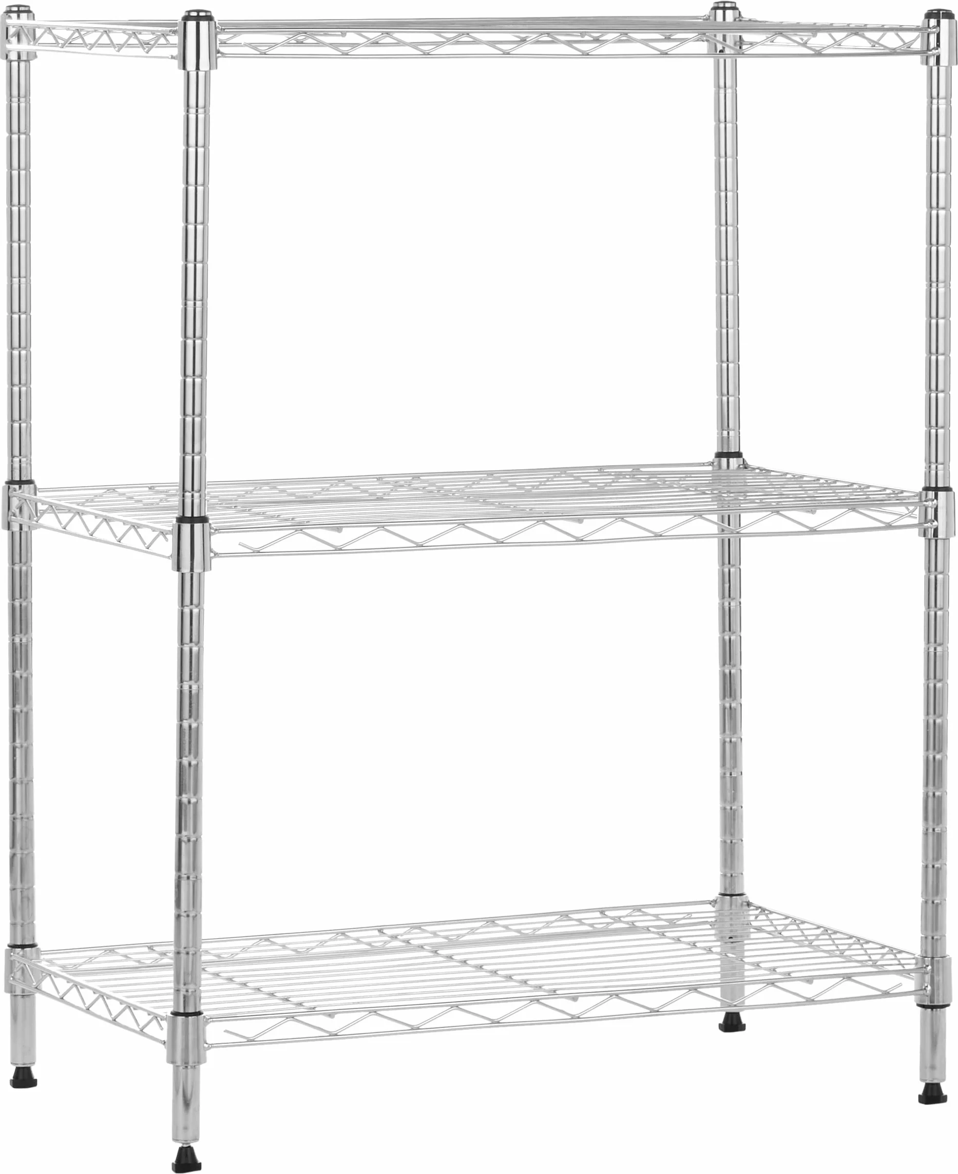 Amazon Basics Scaffaliera a 3 ripiani stretti, altezza dei ripianie piedini di livellamento regolabili, peso massimo 340 kg, Cromo, 34 x 58.9 x 76.2 cm (D x W x H)