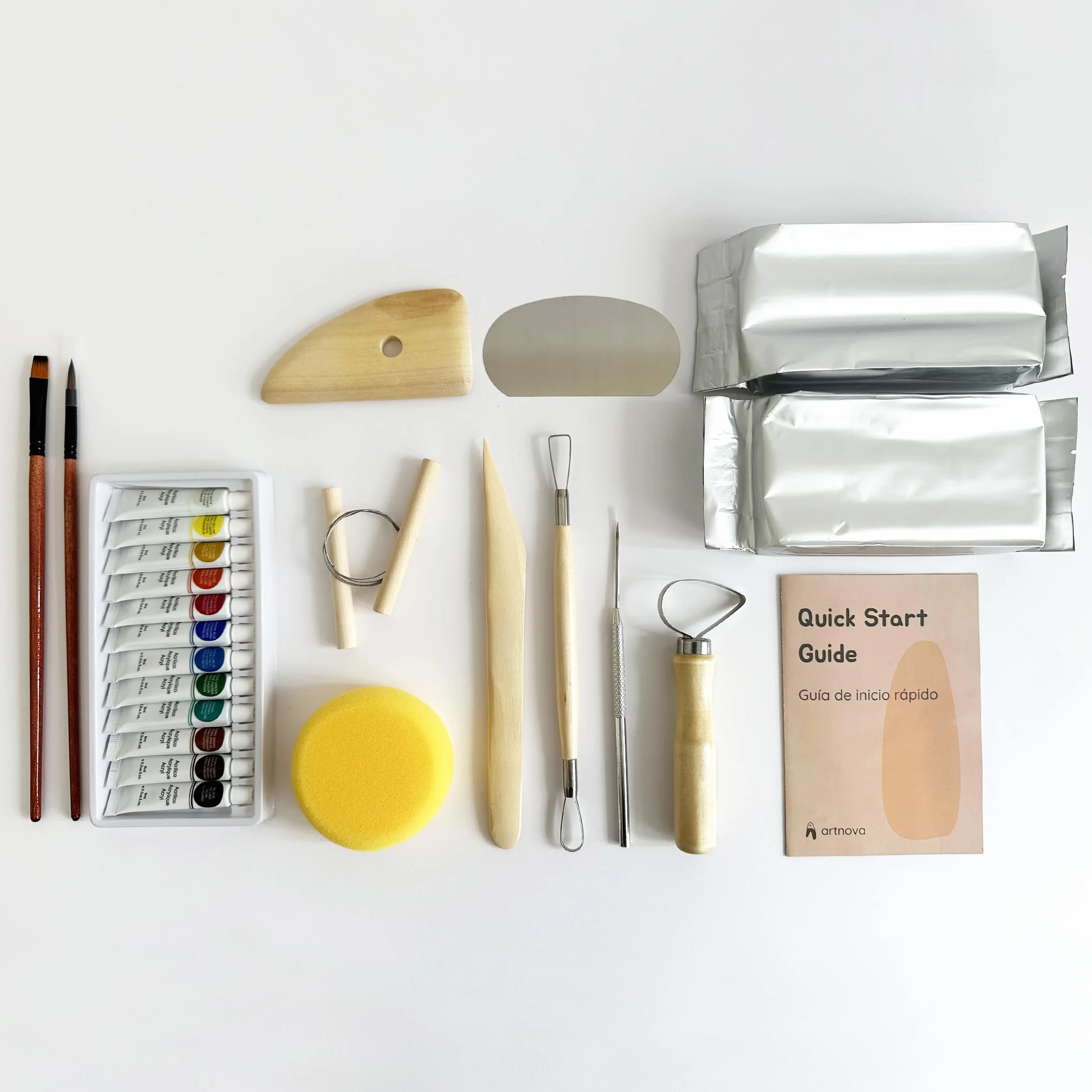Kit completo di ceramica: strumenti per modellare, colori acrilici e guida rapida per intrattenimento creativo in famiglia fai da te con argilla
