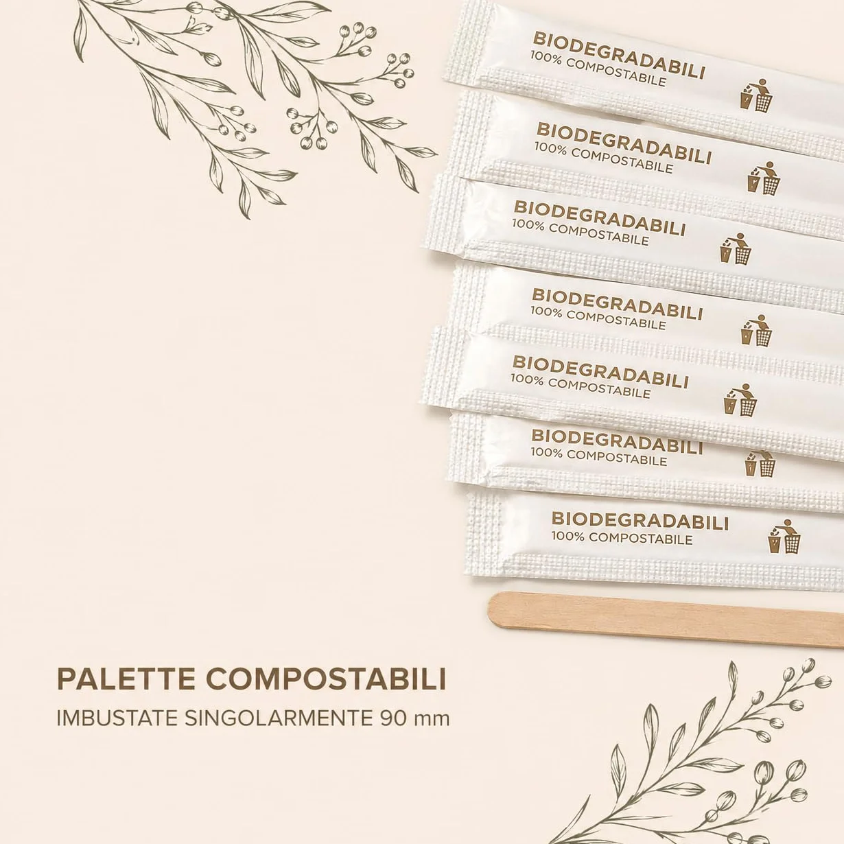 Palette Caffè Monouso in Legno Biodegradabili Compostabili Resistenti al Calore 1000 Pezzi