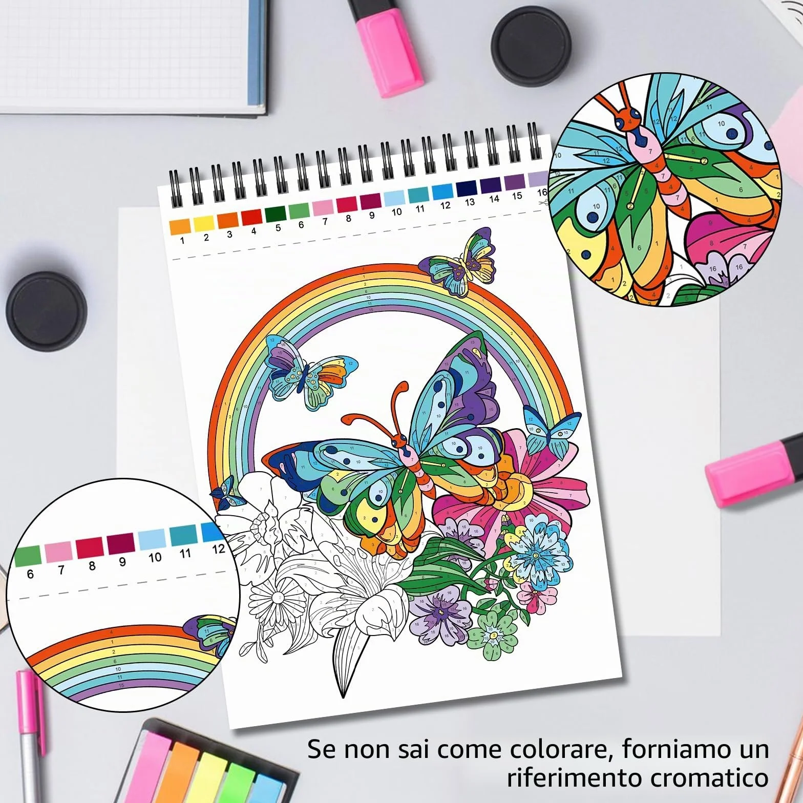 Kalysky 3 libri da colorare con i numeri adulti, libri da colorare per adulti temi-farfalla, animale, fiore,sollievo dello stress, Hobby creativi
