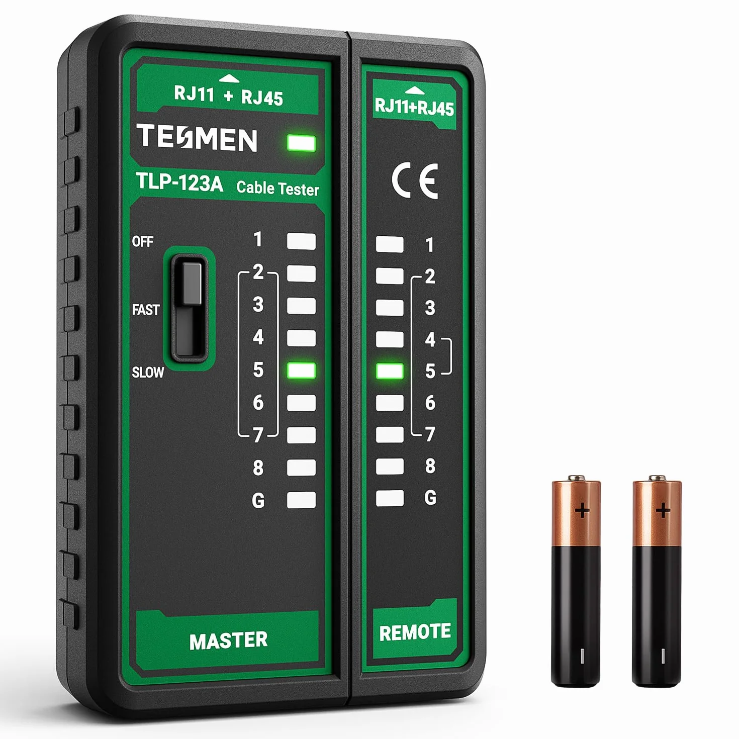 TESMEN TLP-123A Tester per cavi di rete RJ11 RJ45, strumento per cavi Ethernet CAT5/CAT5E/CAT6/CAT6A/CAT7/UTP&STP, test di continuità LAN e TEL, adatto per la manutenzione dei cavi - Verde