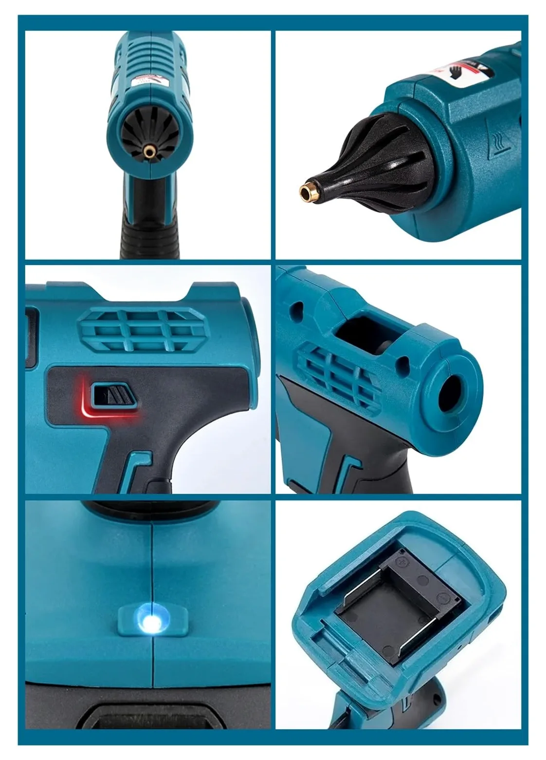 Pistola elettrica for colla a caldo blu senza fili con batteria 10 stick di diametro 11 mm