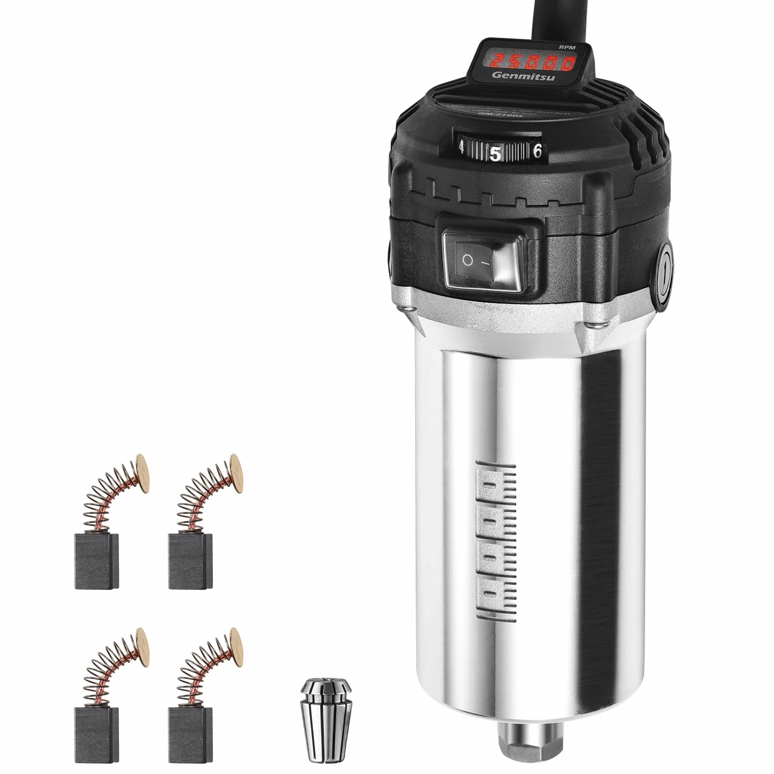 Genmitsu Fresa compatta CNC da 710 W, diametro 65 mm, motore mandrino con display digitale LCD, 6 velocità regolabili, pinza di serraggio ER11 da 1/8", 4 spazzole di carbone, per fresatrici CNC