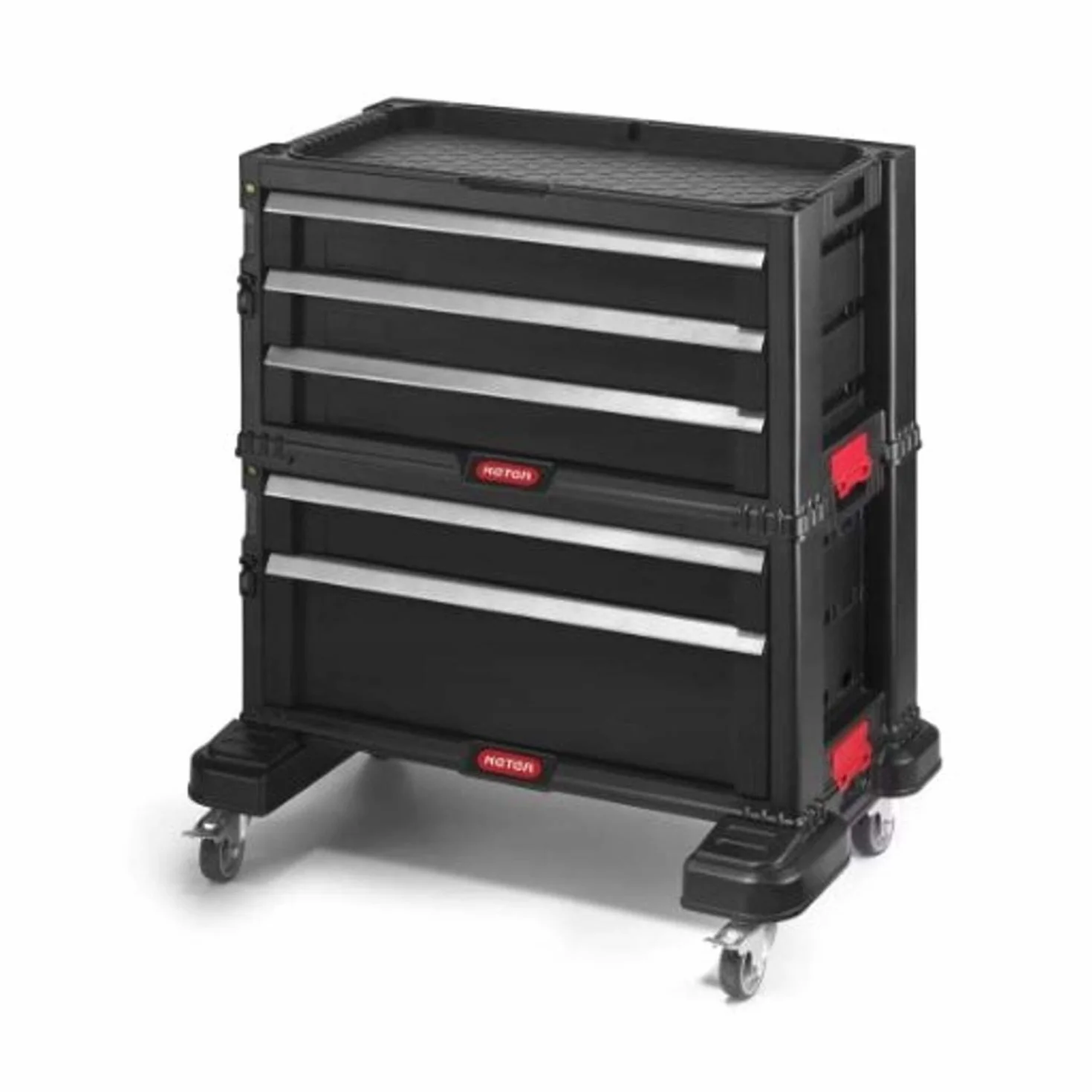 KETER Servante 5 Cassetti con Rotelle, Nero/Argento, 56,2 x 28,9 x 50,2 cm