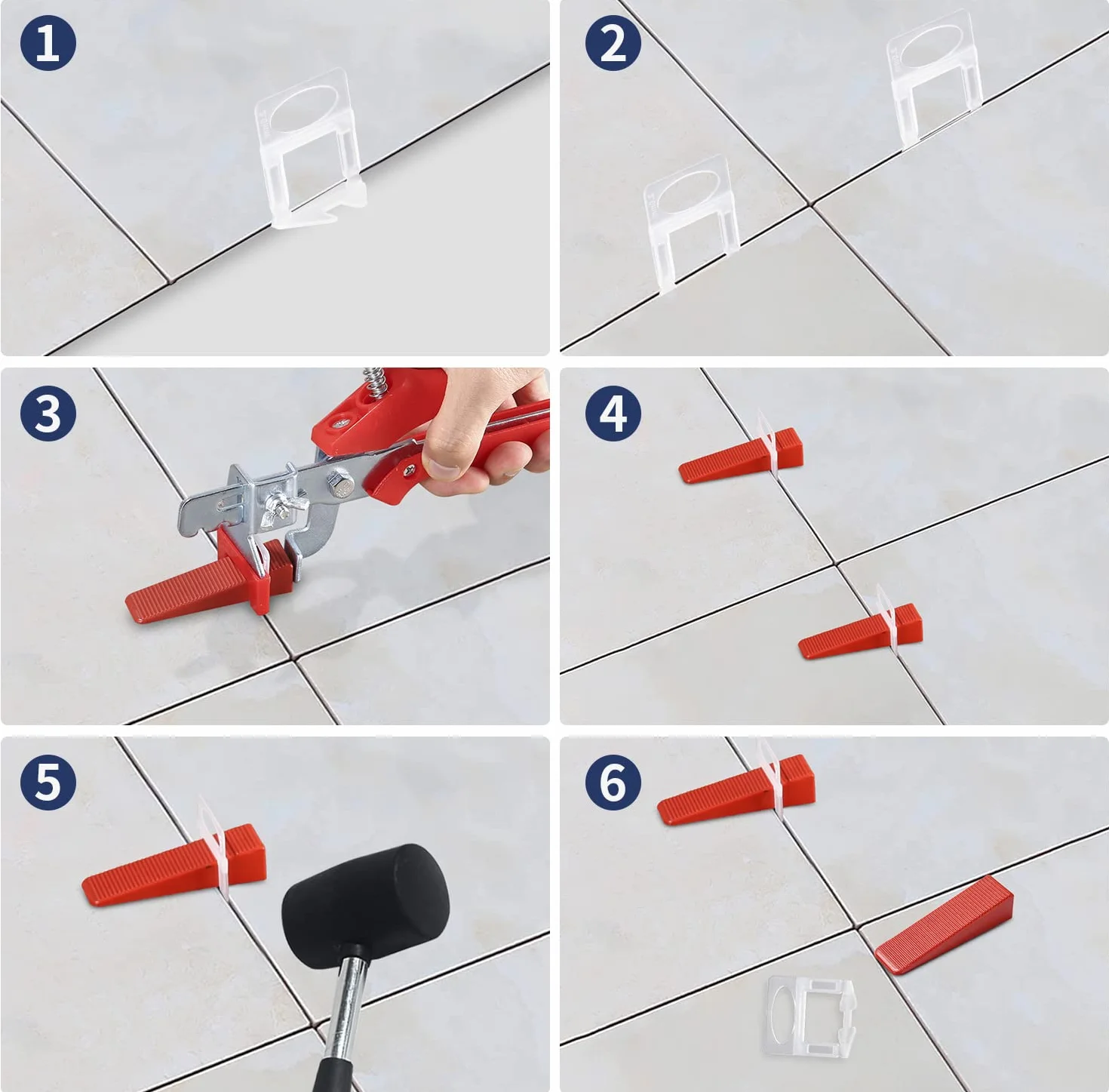 Zawaer Sistema di livellamento per piastrelle, 2 mm di larghezza per la posa 500 linguette + 100 cunei + 1 pinza per