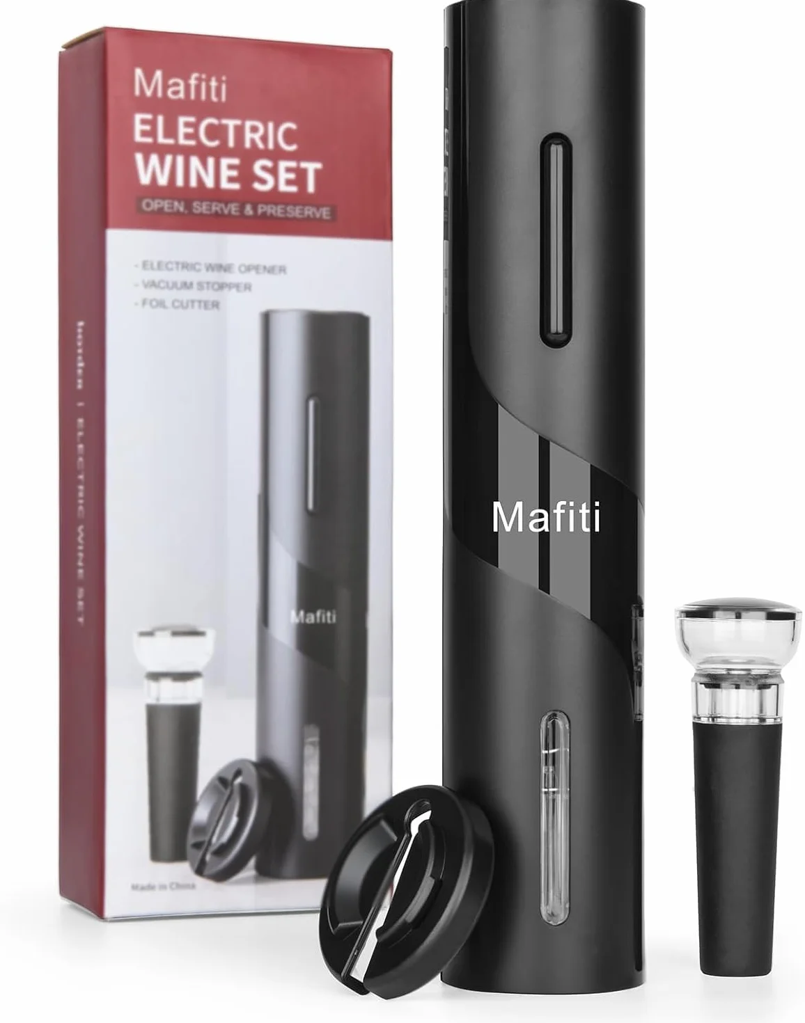 cavatappi elettrico per vino rosso, Apribottiglie elettrico con taglierino, tappo per sottovuoto, cavatappi elettrico con accessori per Ideale regalo, Famiglie e attività all' aperto (1 set)