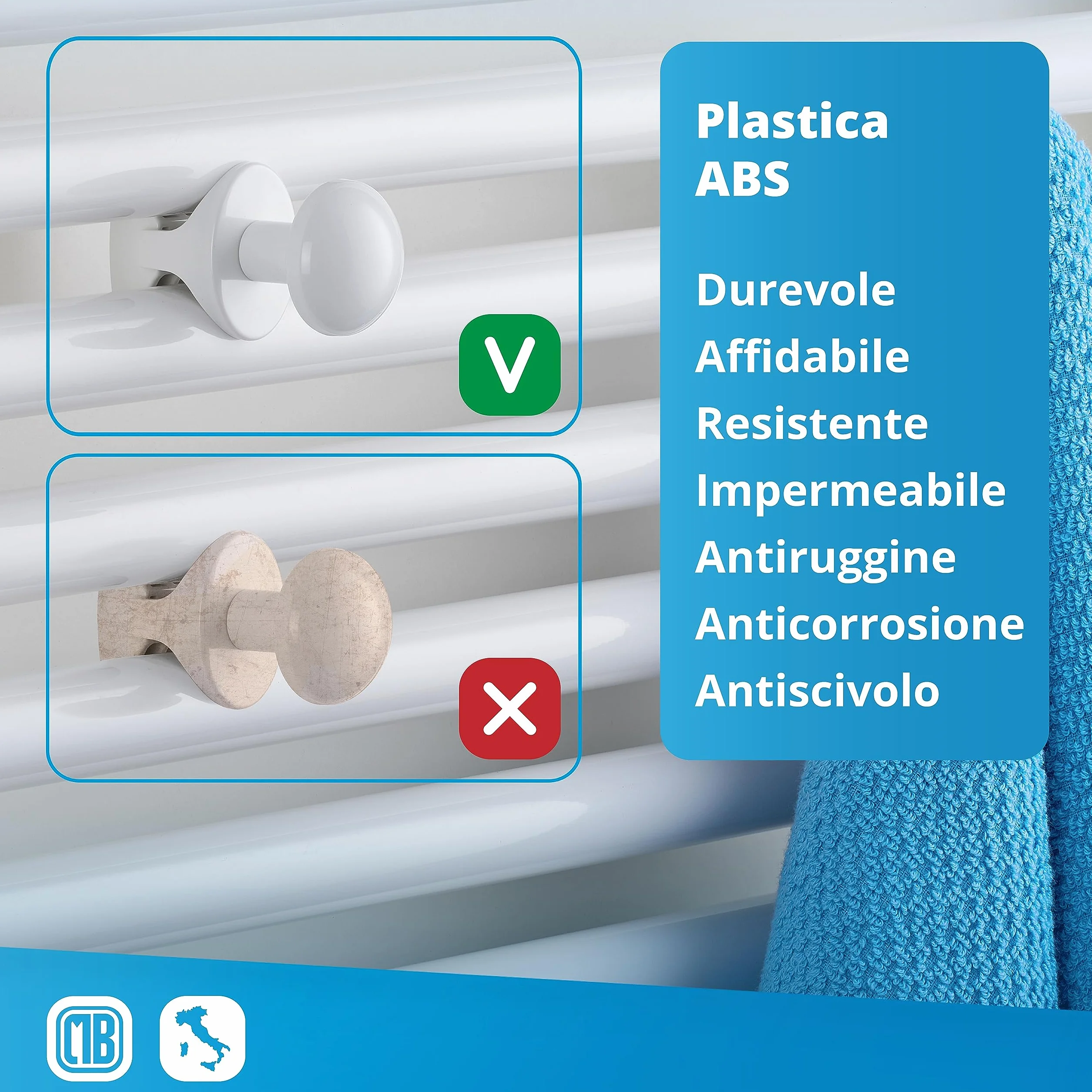 LH Coppia handy grip porta salviette da termosifone senza foro per bagno autoavvitanti al termoarredo scaldasalviette - made in italy