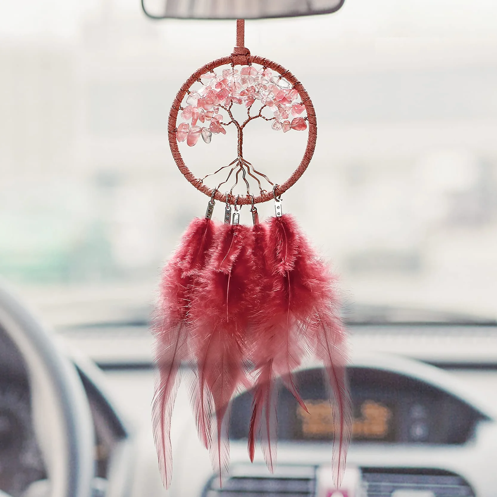 Weldomcor Acchiappasogni Fatto a Mano Dreamcatcher Bohemien Piuma Indiano per Ragazze Kids Bedroom Wall Hanging Decorazione Regalo Rosso