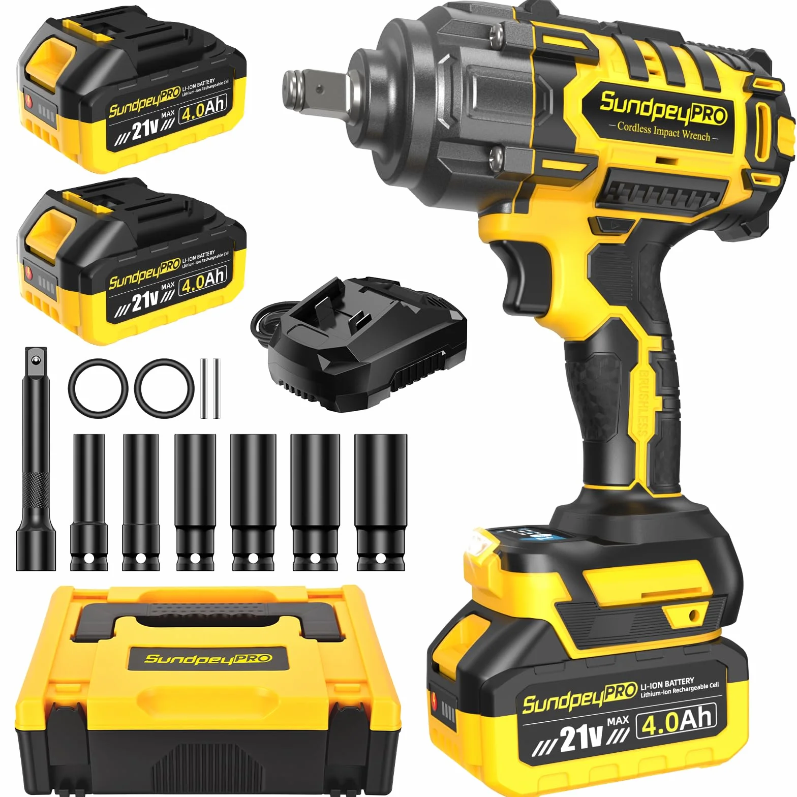 Avvitatore a Impulsi 1300Nm 21V 1/2" Brushless con 2 Batterie 4.0Ah 3 Velocità RSS Cassetta